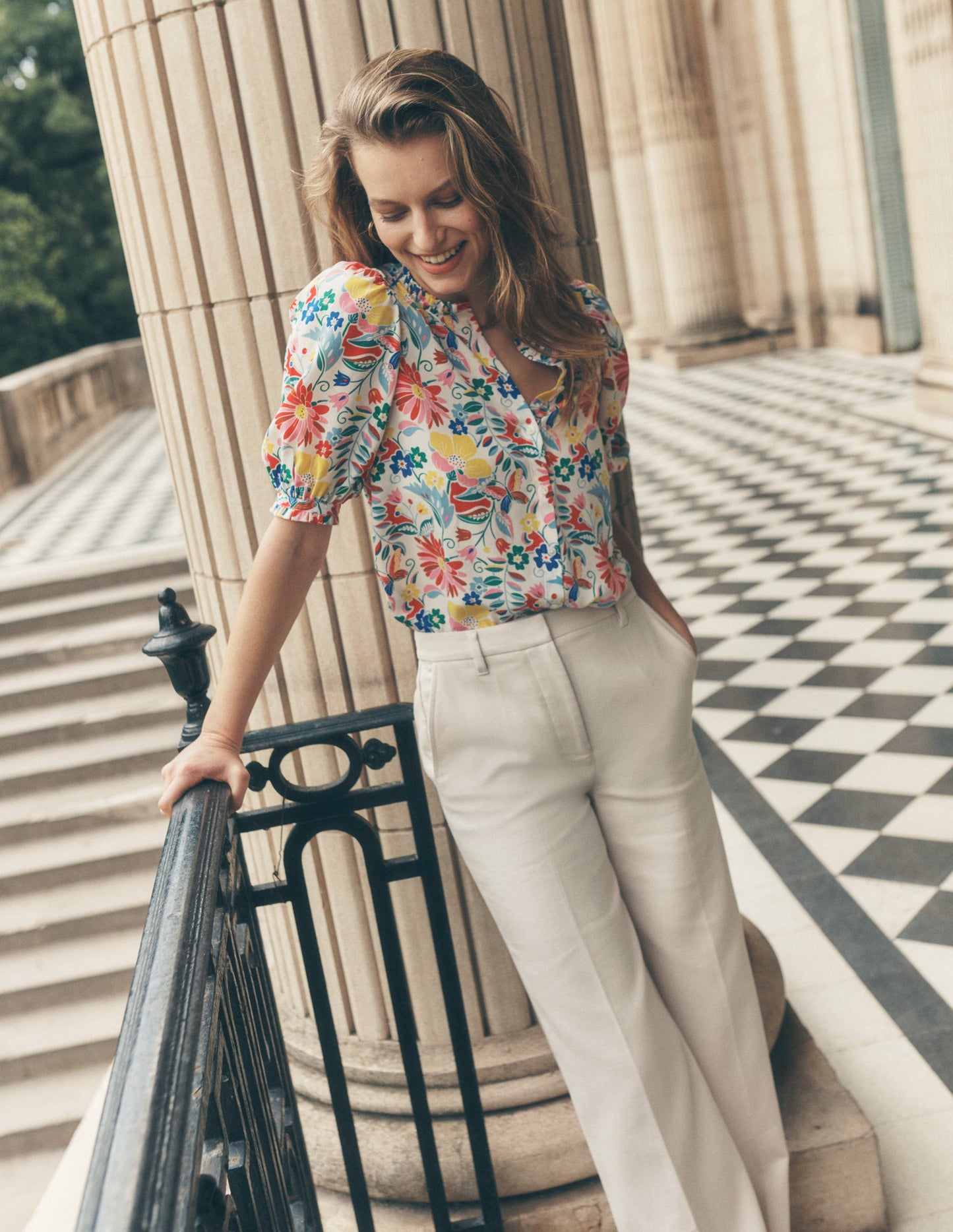 Pantalon large évasé-Beige bécasseau