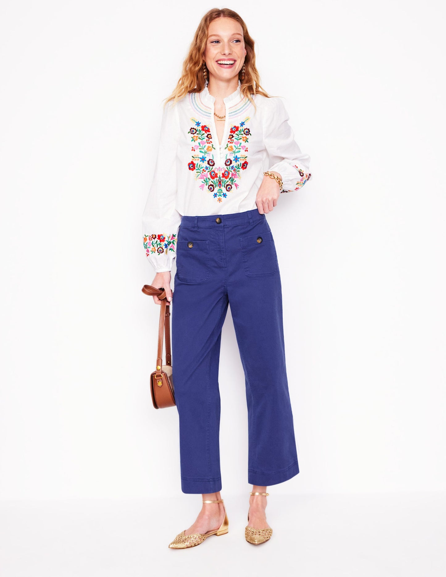 Verkürzte Chinohose mit aufgesetzter Tasche-Aristocratic Blue/ Ivory Stripe