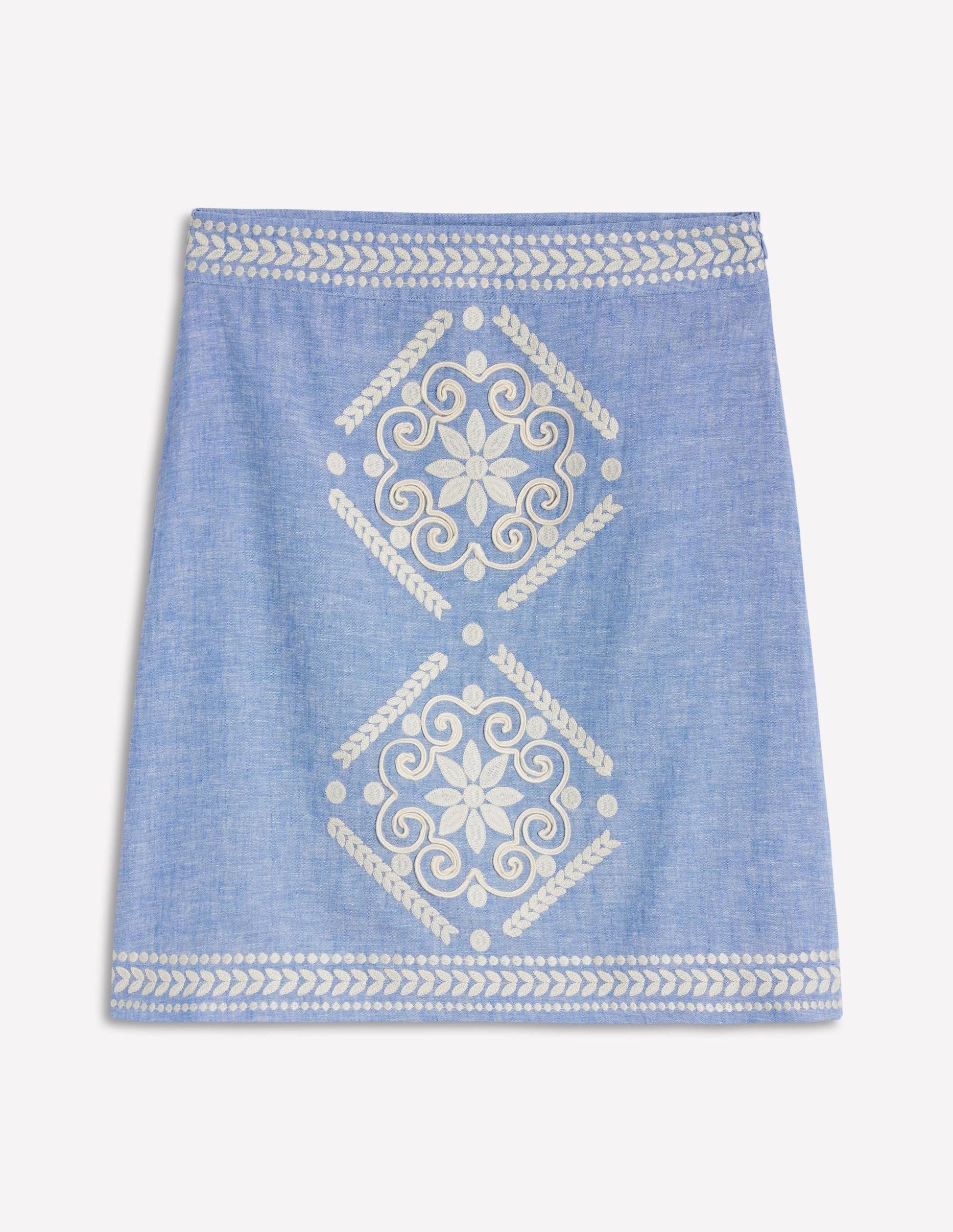 Aline Embroidered Linen Skirt-Grey Blue Chambray-7