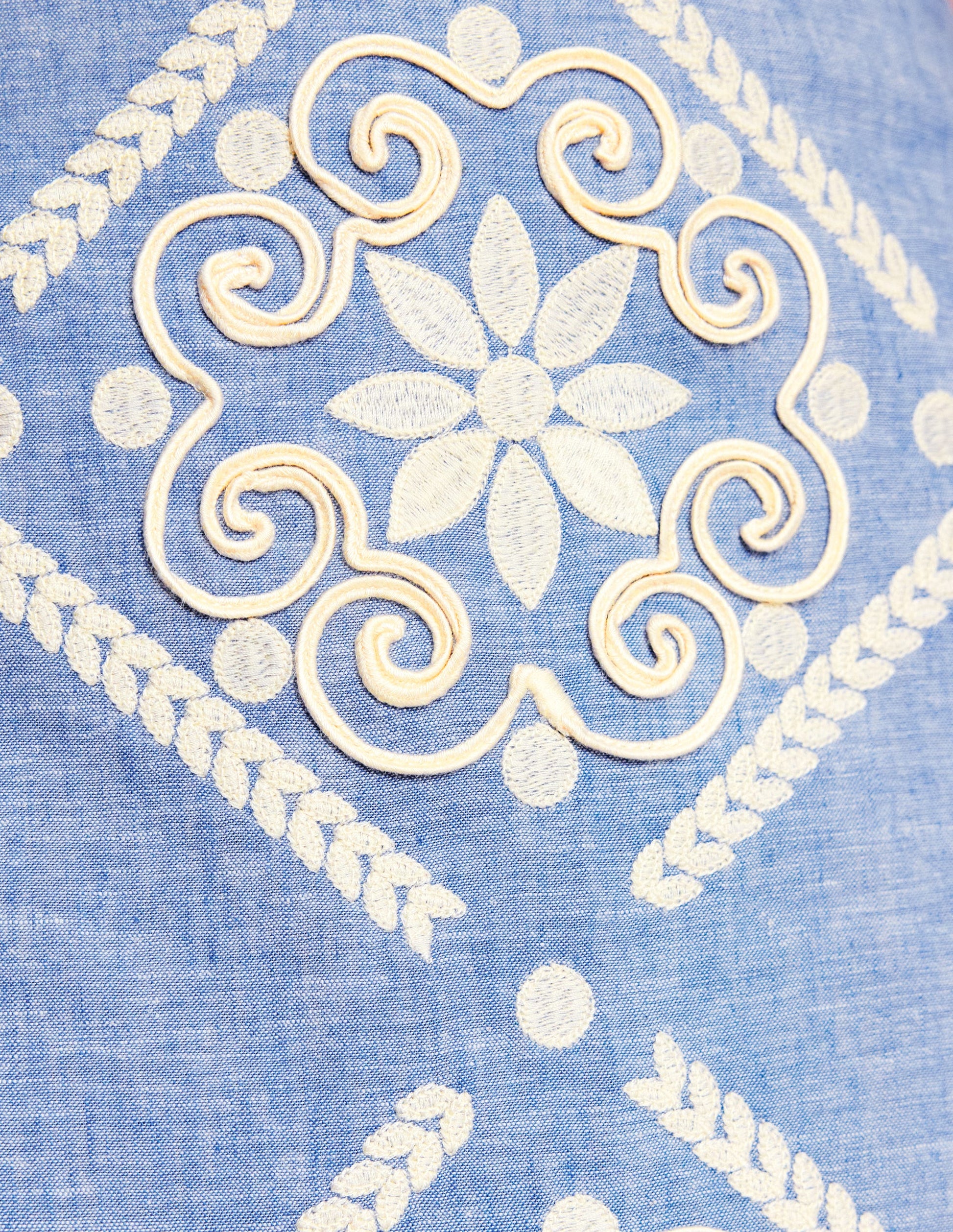 Aline Embroidered Linen Skirt-Grey Blue Chambray-4