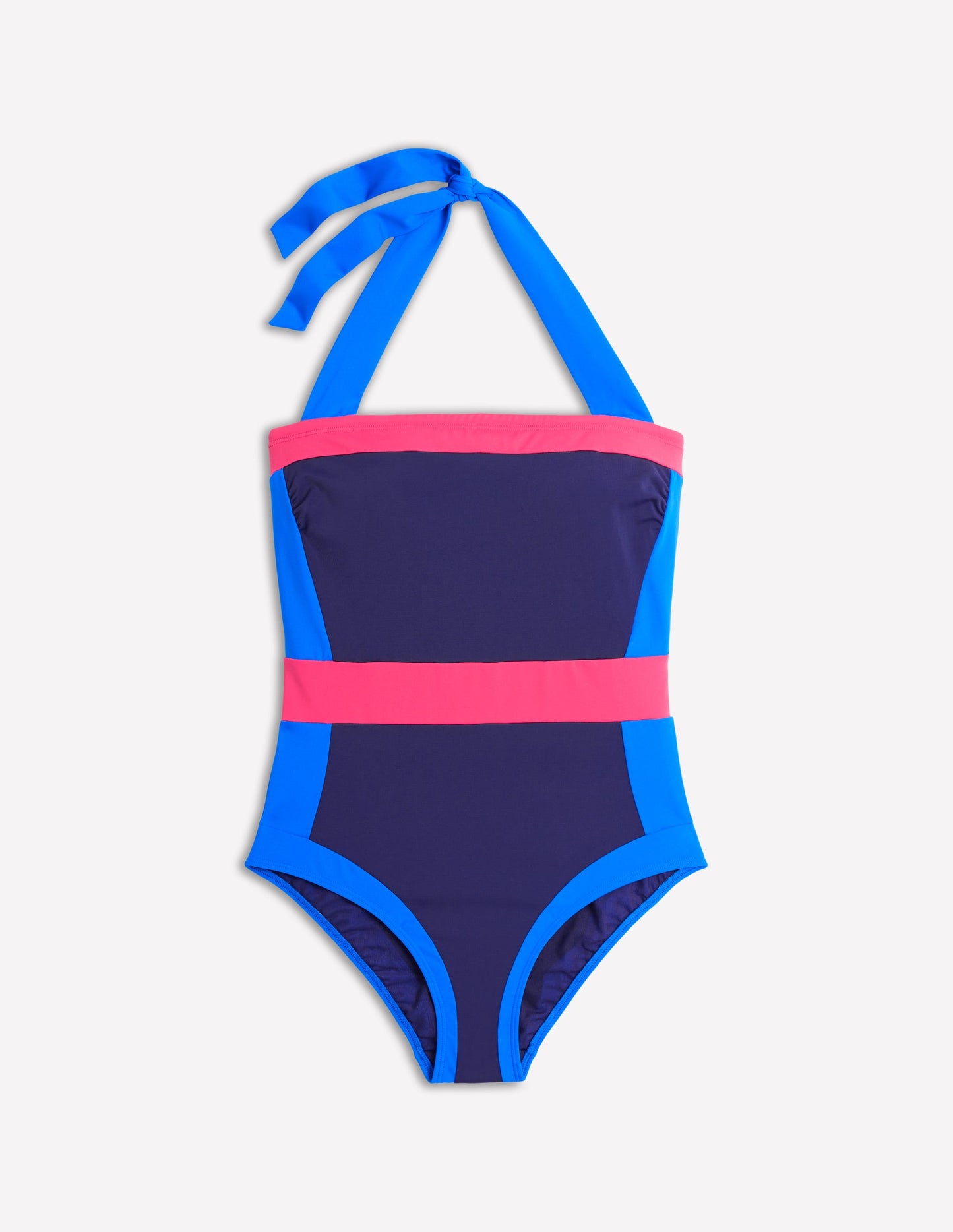 Santorini Neckholder-Badeanzug-Marineblau/Intensives Korallenrot/Blau