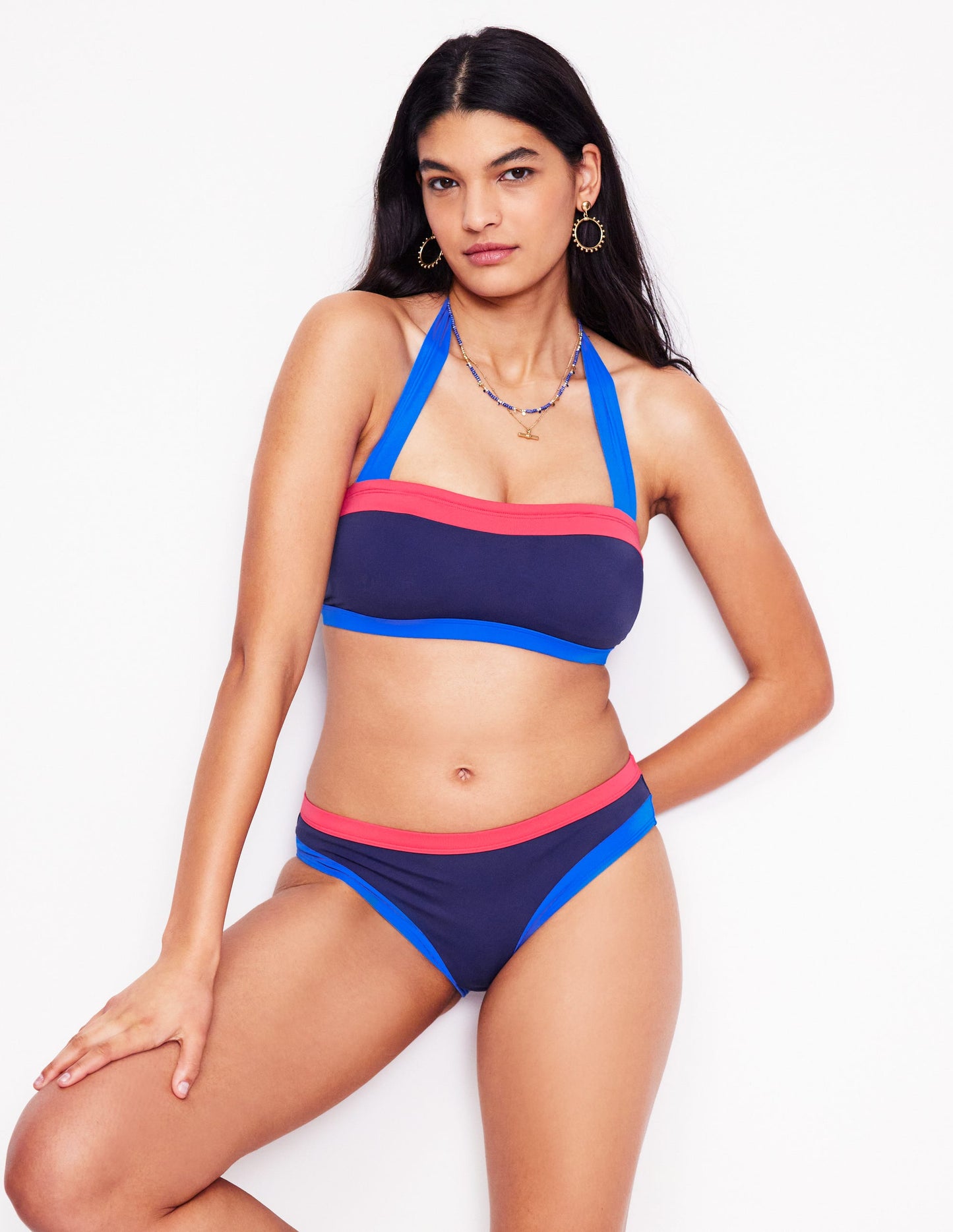 Santorini Bikinihose-Marineblau/Intensives Korallenrot/Blau