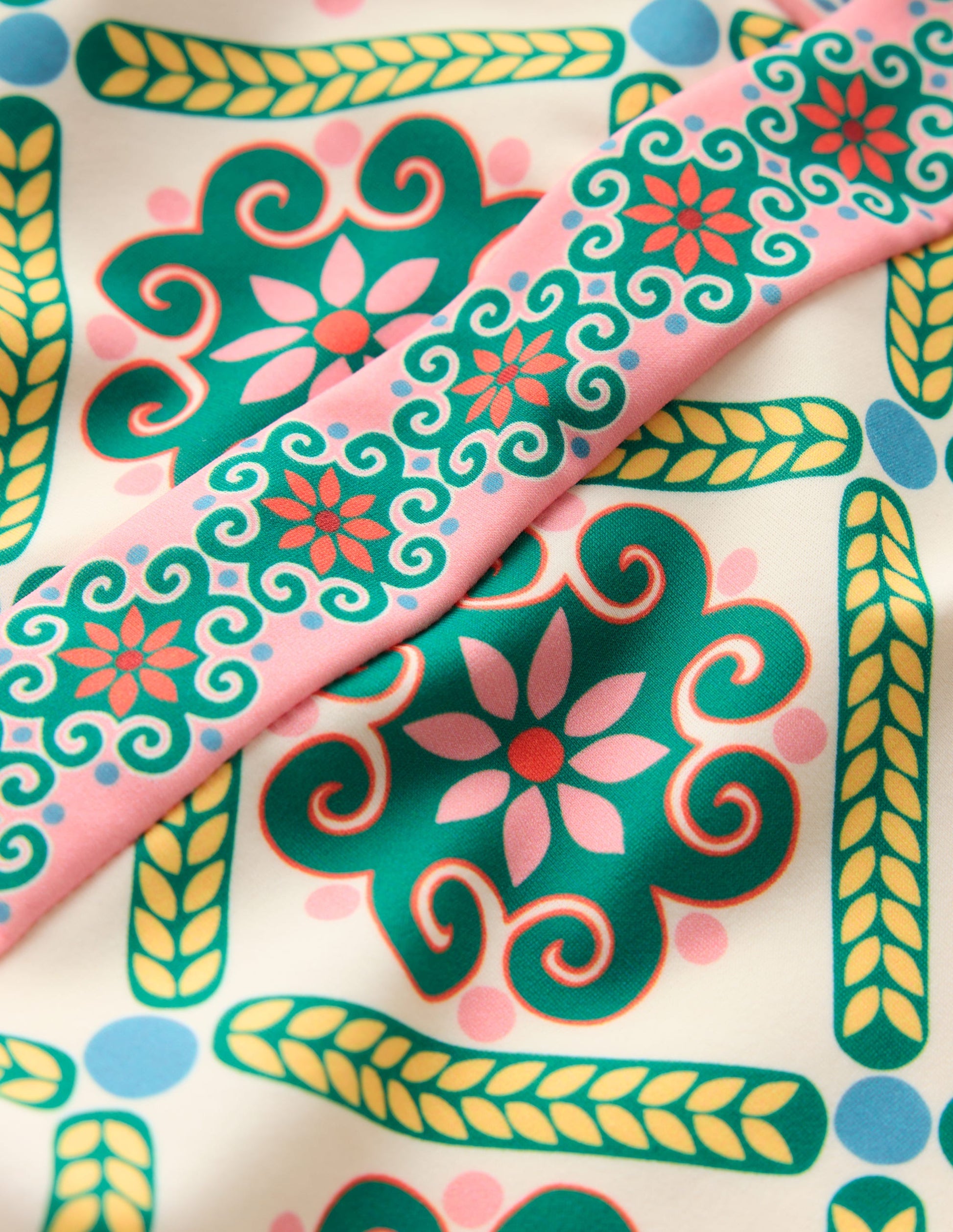 Maillot de bain Lefkada col carré-Émeraude profond, motif Baroque Tile-6