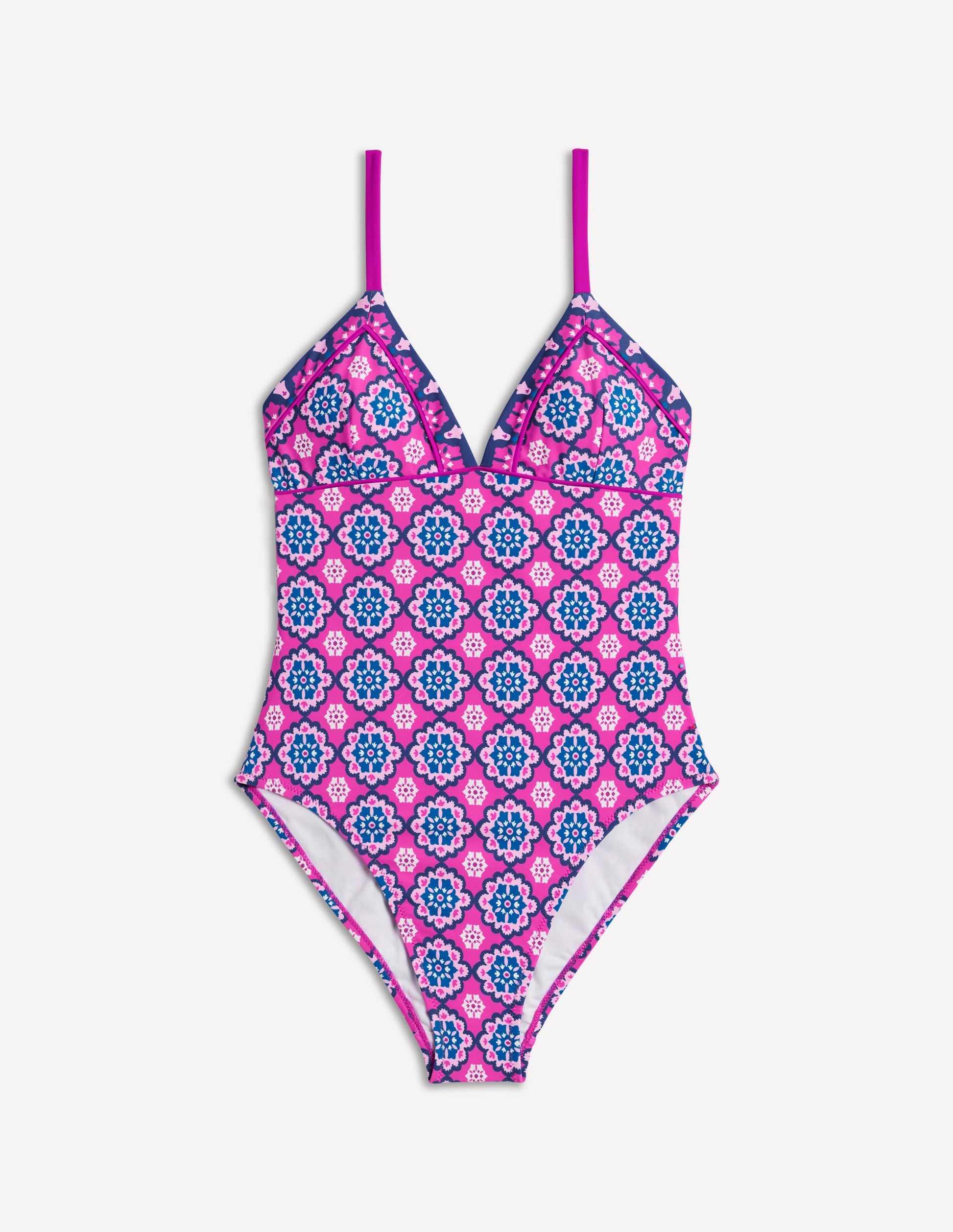 Kasos String V Neck Swimsuit-Cosmos Pink, Geo-7