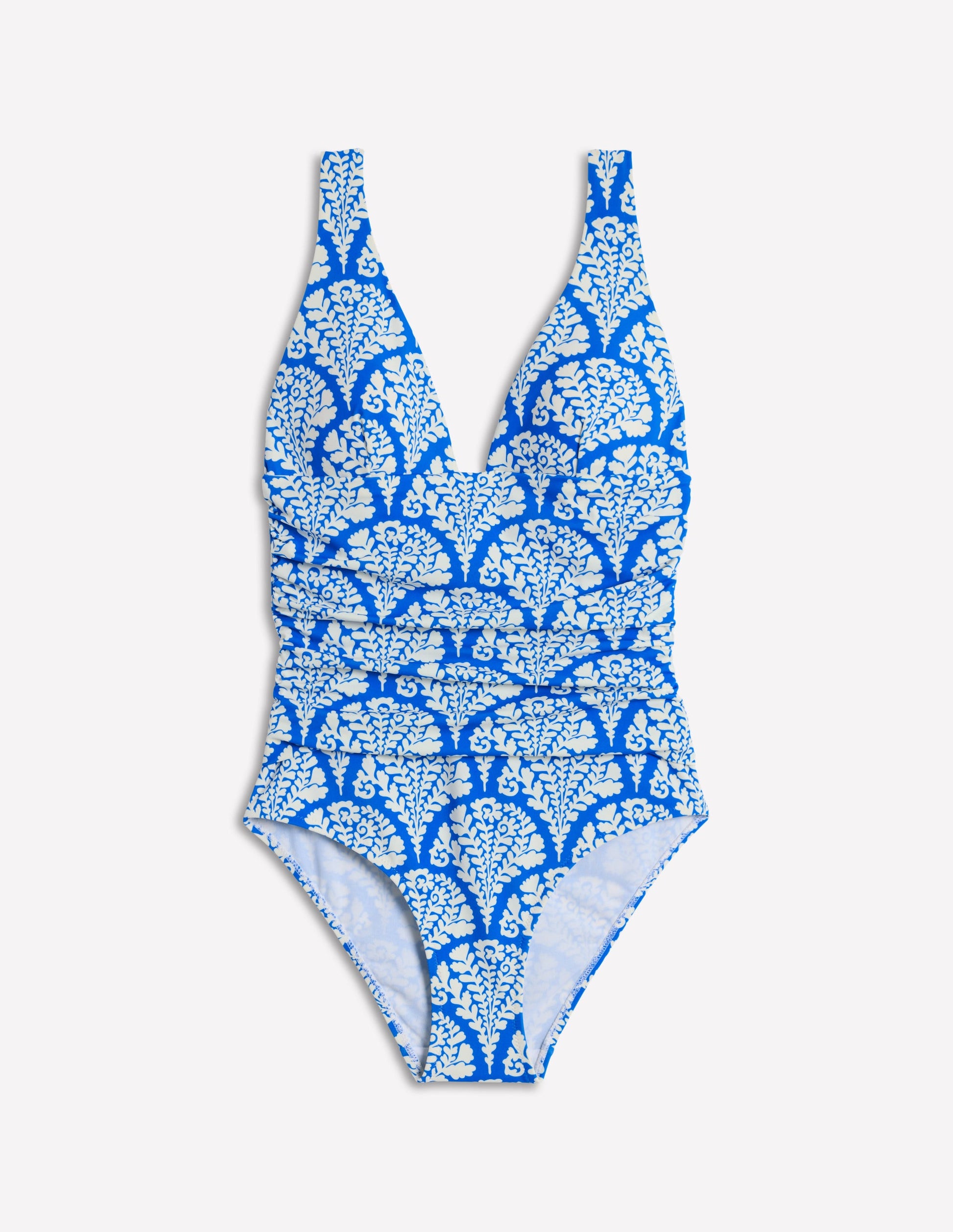 Maillot de bain Mykonos à encolure en V profonde-Bleu céruléen, motif Blossomy-7