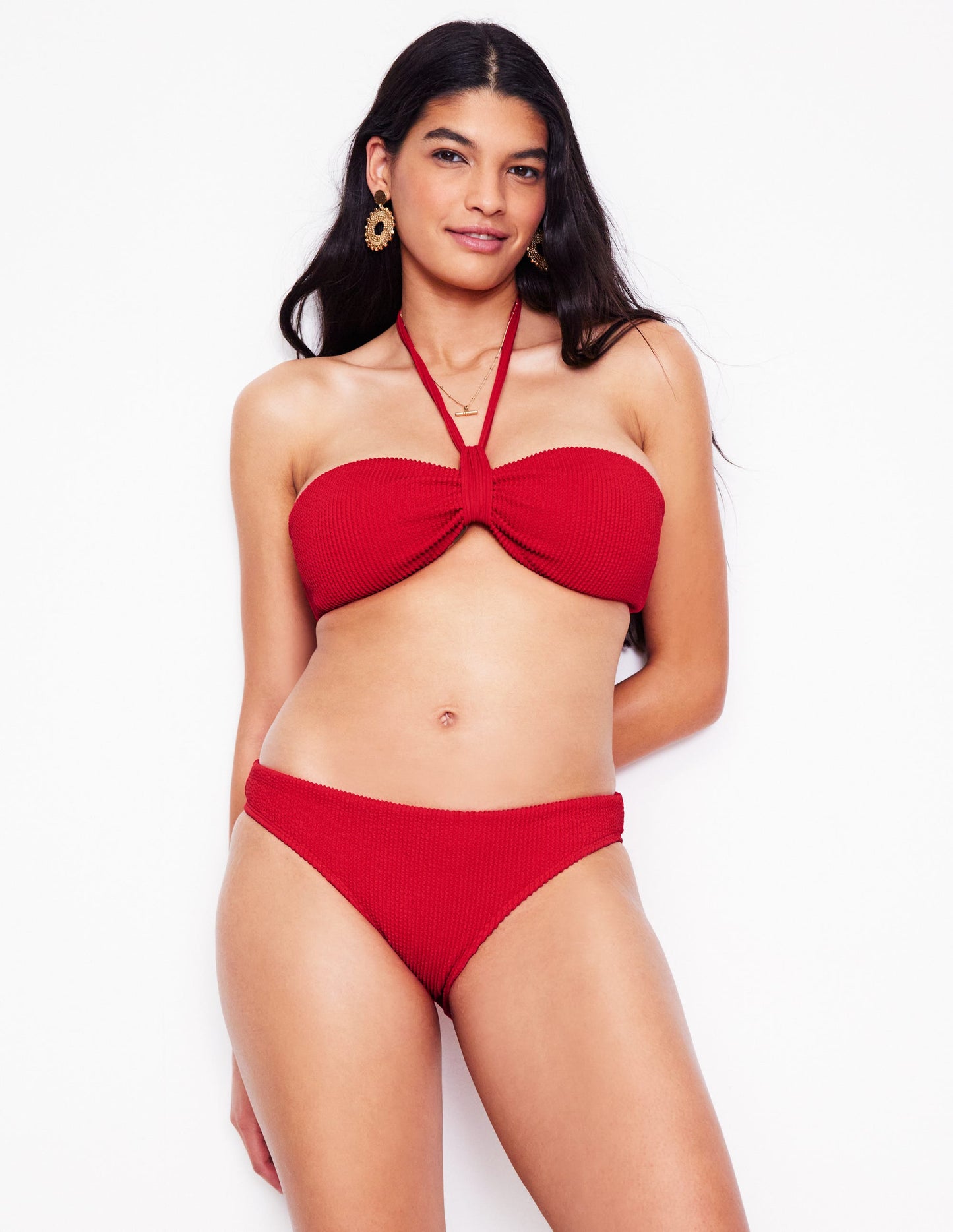 Bikinihose mit Crinkle-Struktur-Tulpenrot