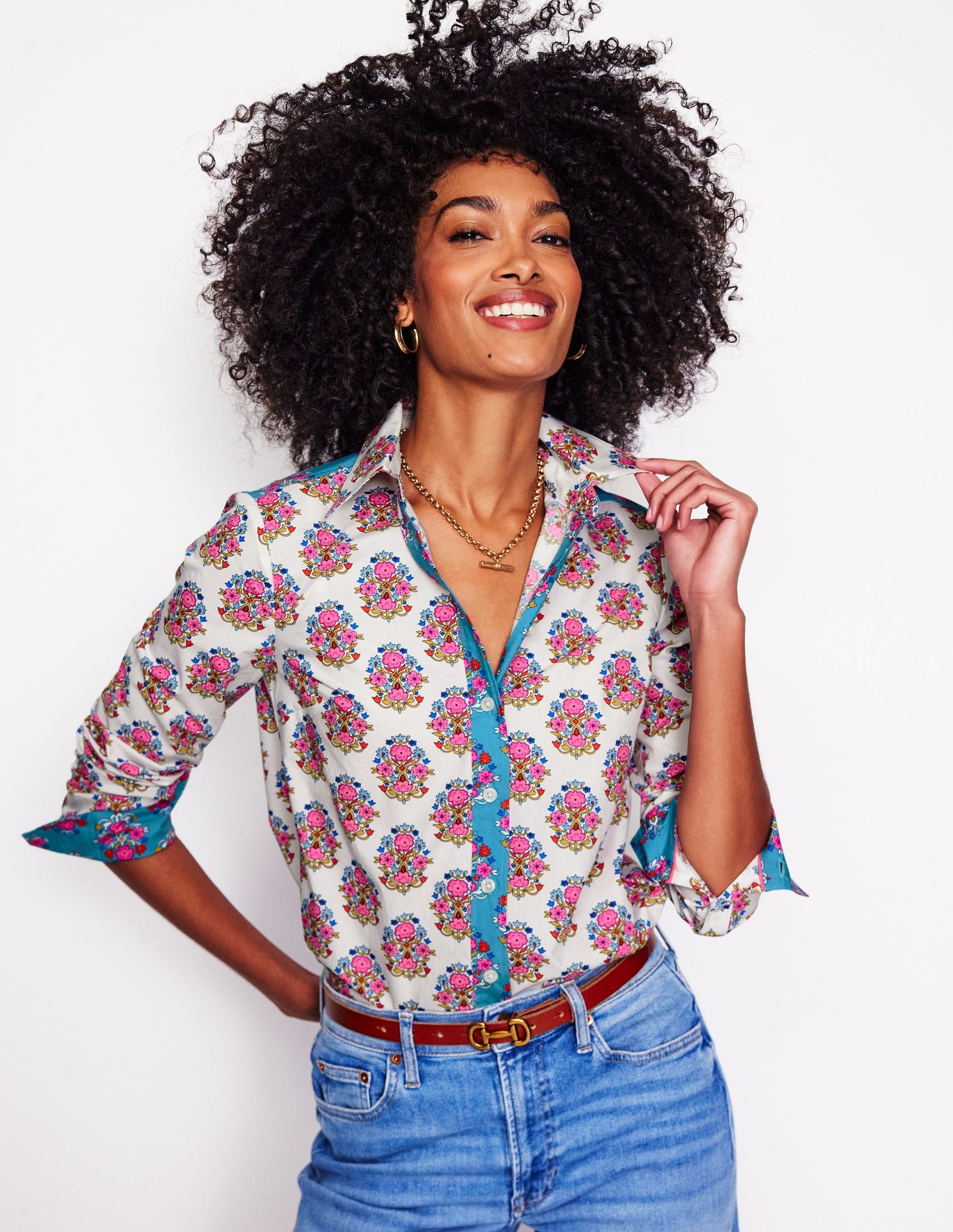 Chemise Sienna en coton-Ivoire, motif Wildflower Stamp