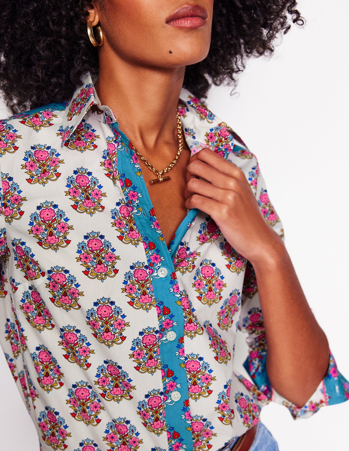 Chemise Sienna en coton-Ivoire, motif Wildflower Stamp