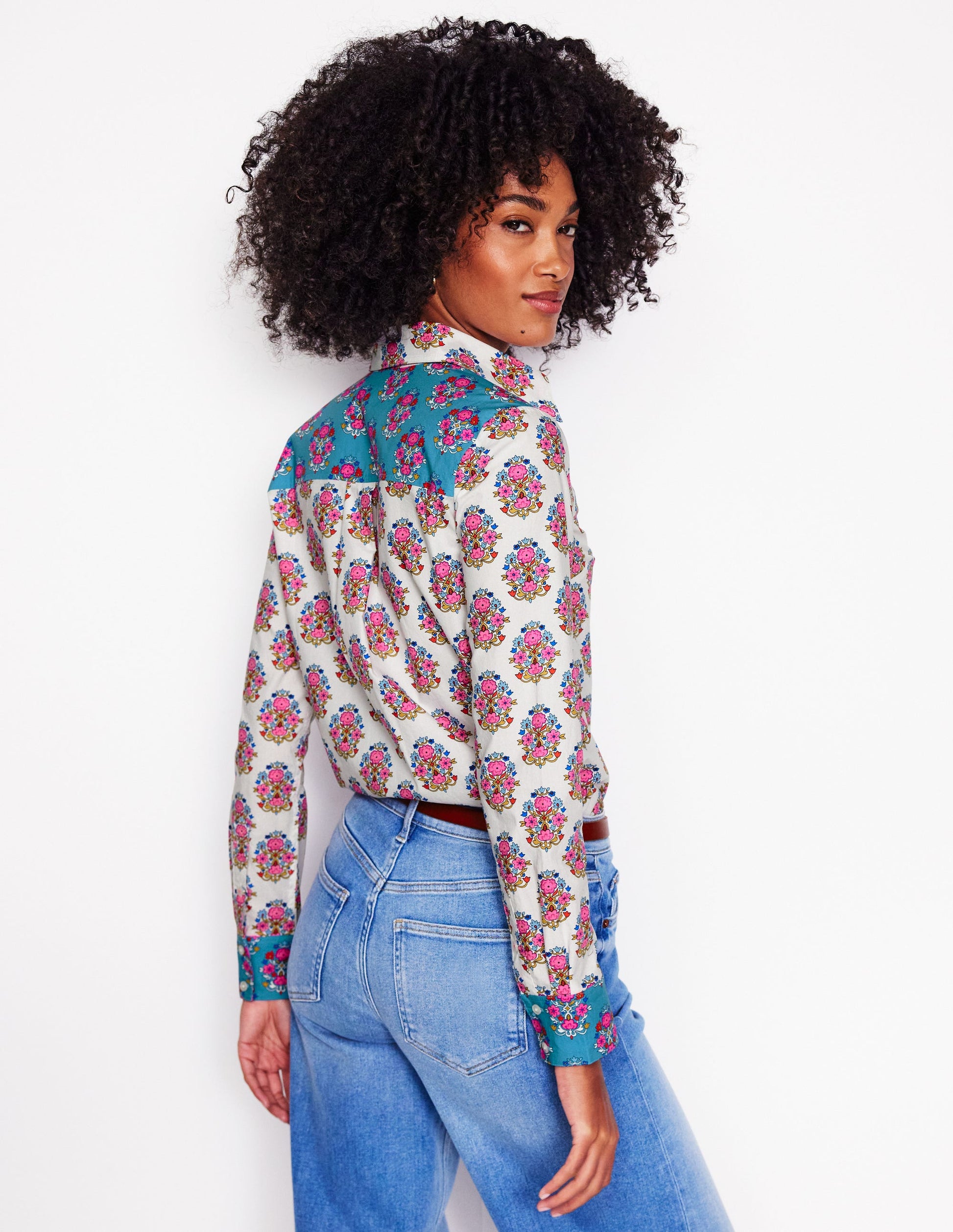 Sienna Baumwollhemd-Naturweiß, Wildblumenstempel-3