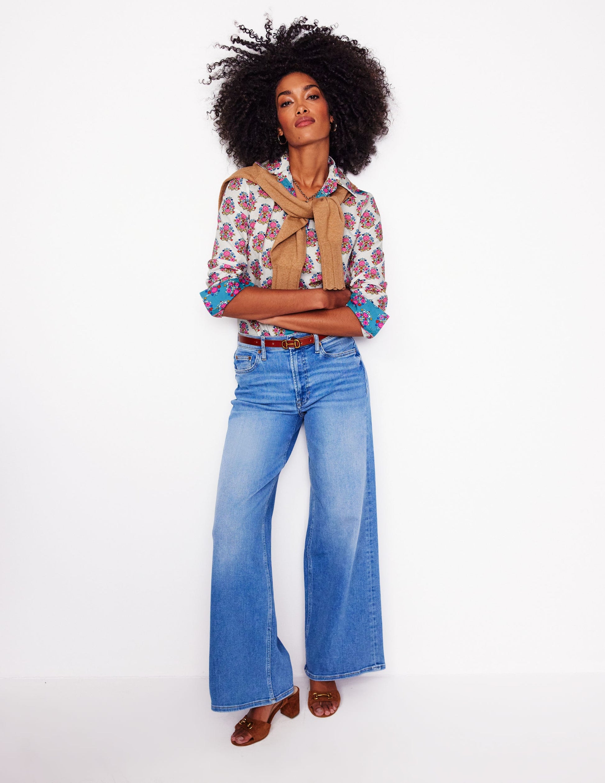 Sienna Baumwollhemd-Naturweiß, Wildblumenstempel-4