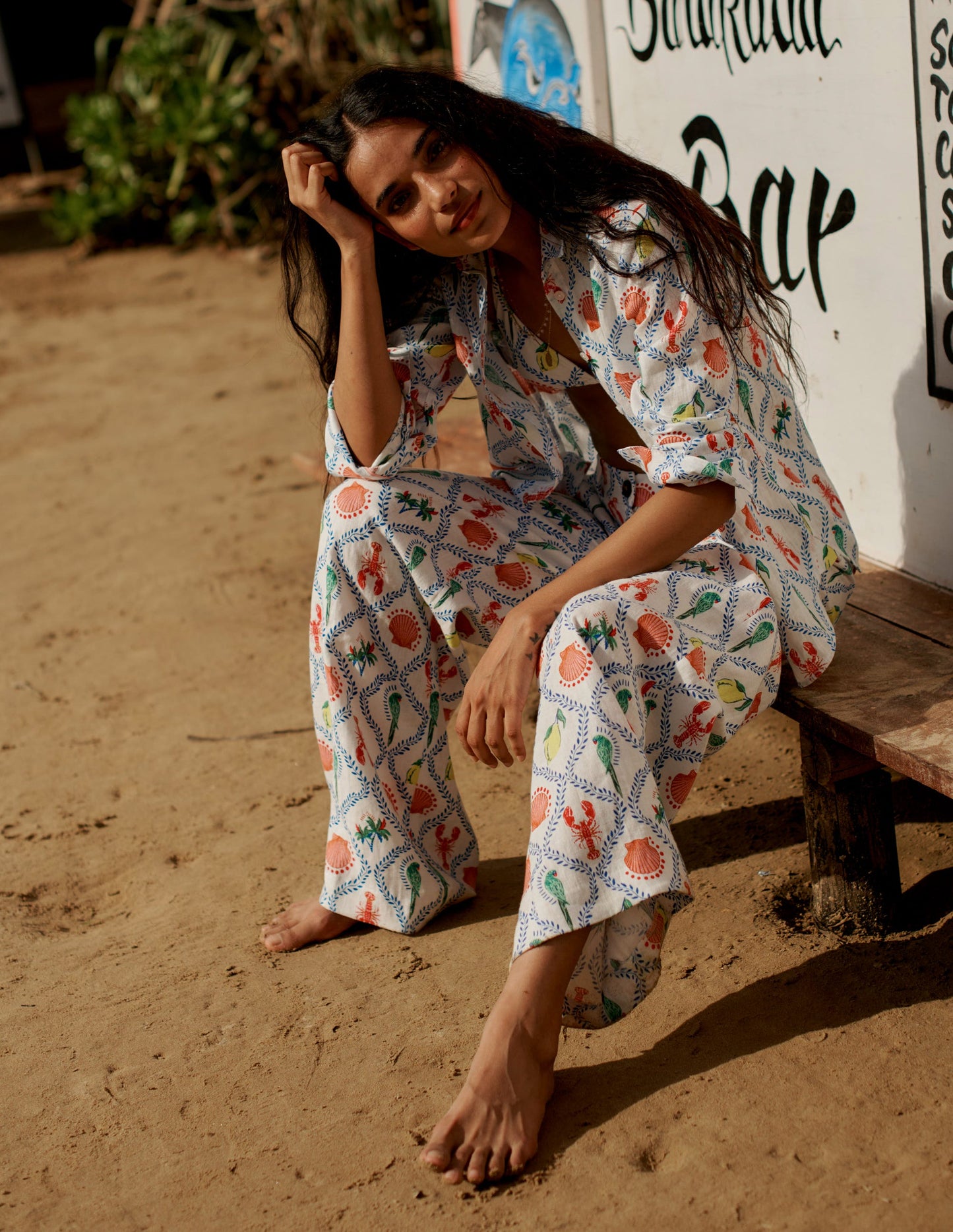 Chemise Sienna en lin-Motif Tropical Bonanza ivoire