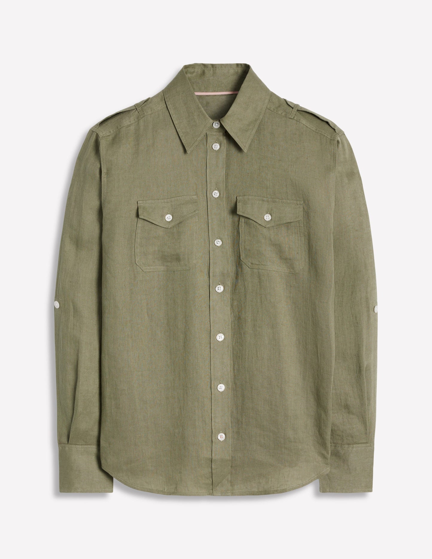 Chemise de safari longue en lin-Vert mélèze