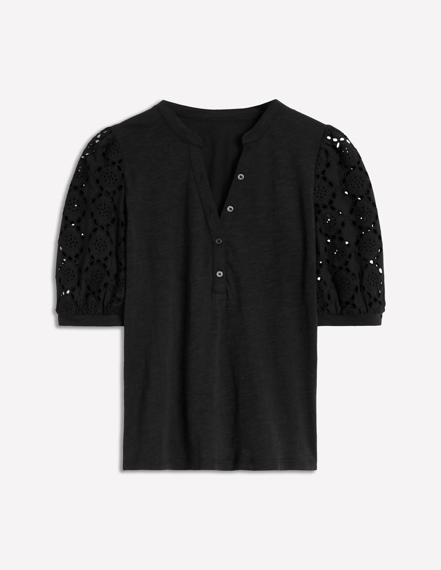 Eden Henley-Shirt mit Puffärmeln-Schwarz
