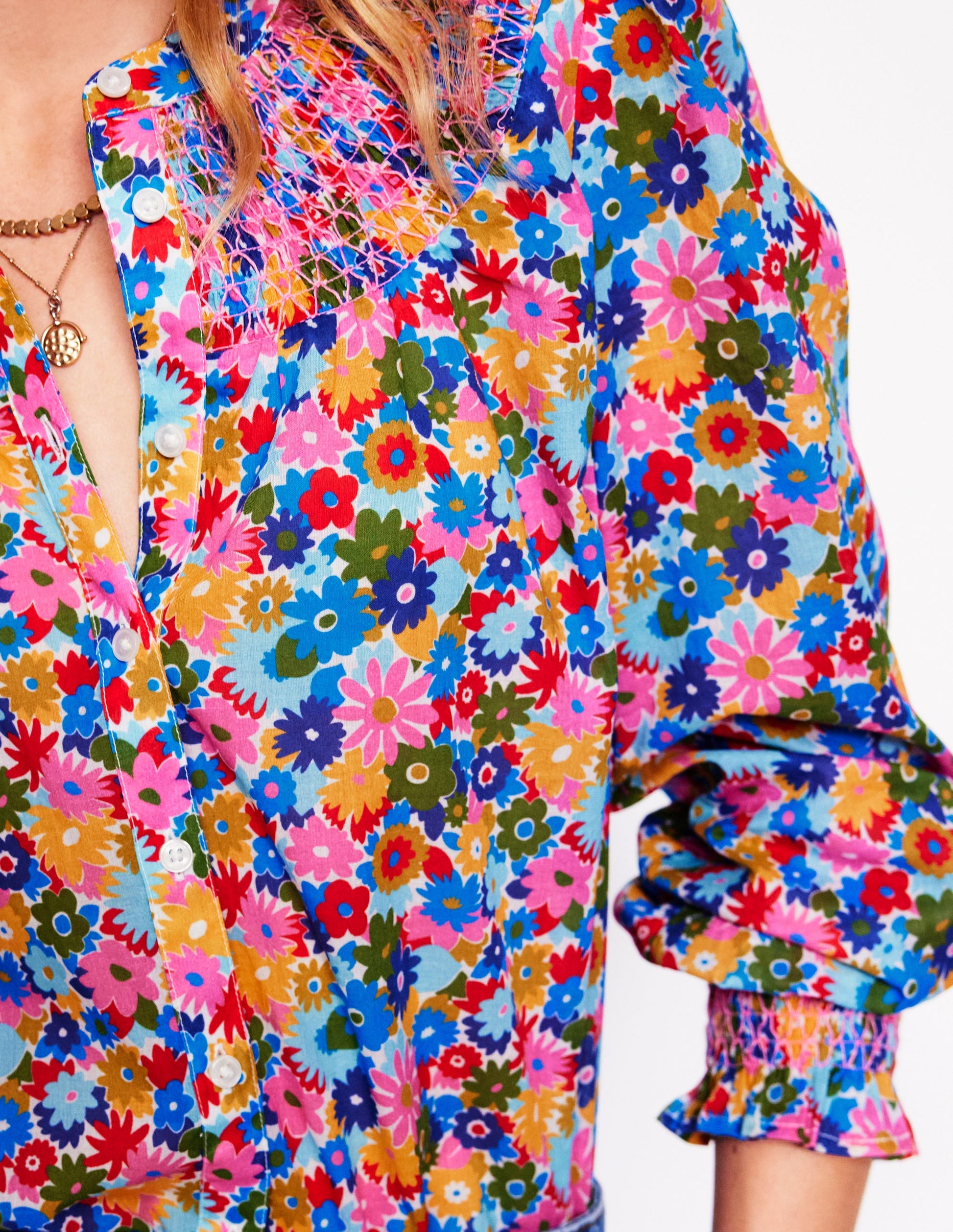 Effie Gesmokte Bluse-Bunt, Malkasten Blümchen-4