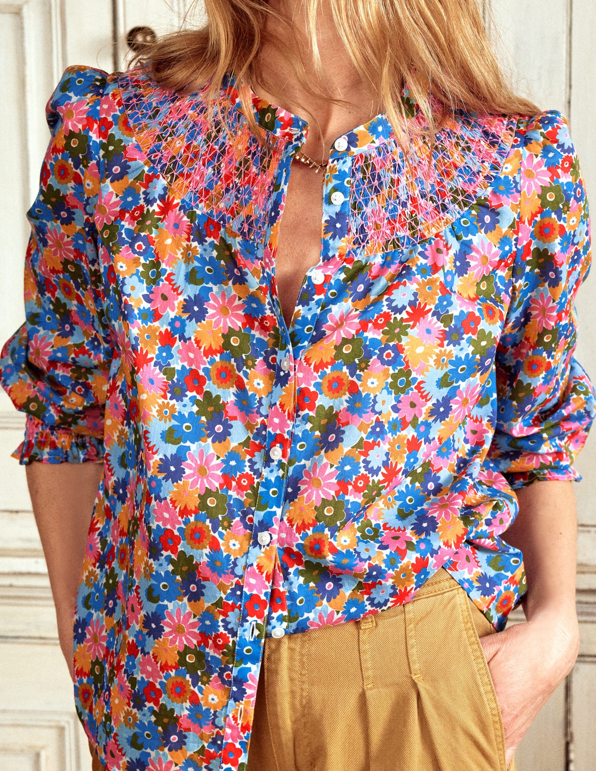 Effie Gesmokte Bluse-Bunt, Malkasten Blümchen-2