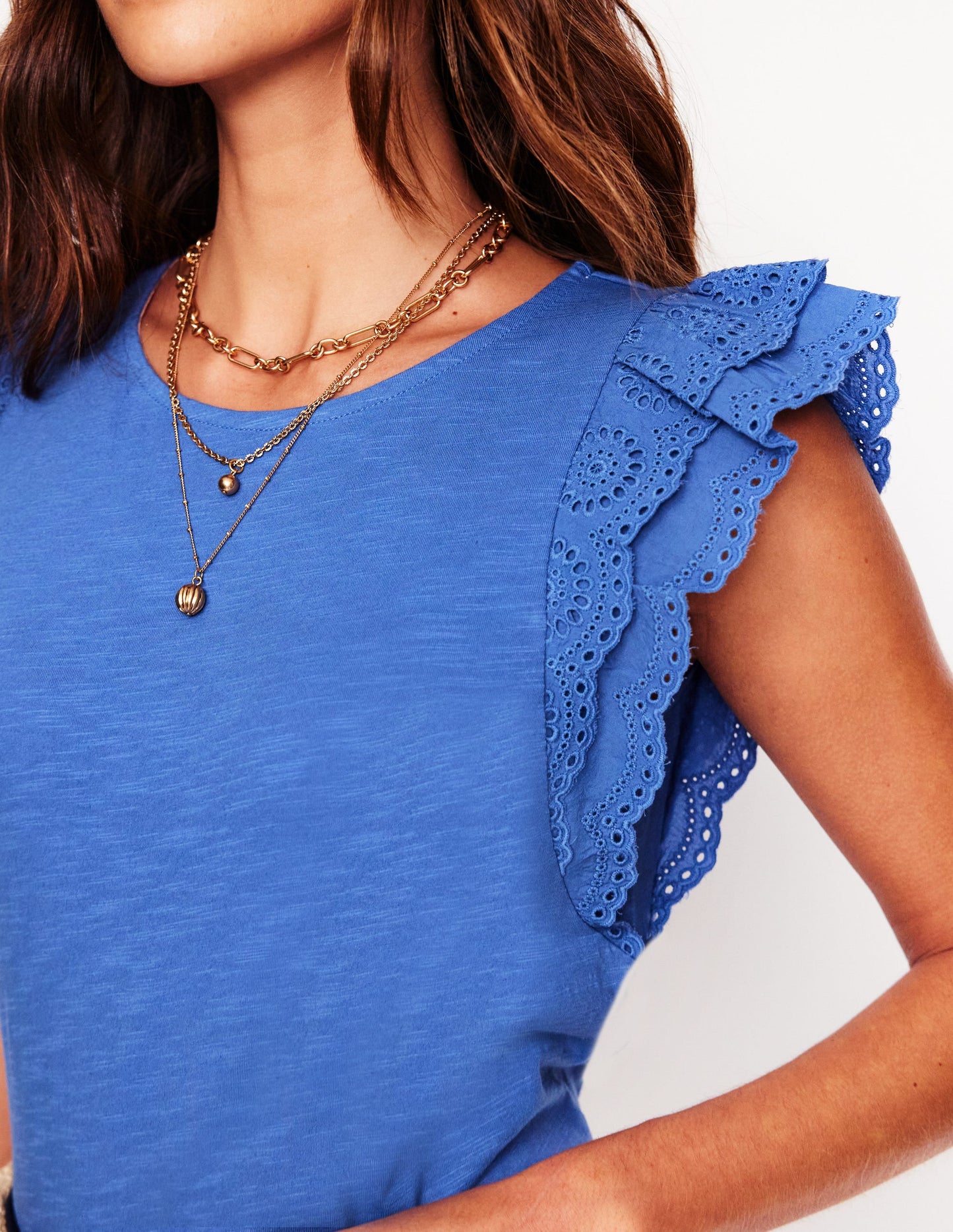 Top Belle à manches en broderie anglaise-Rivière bleue