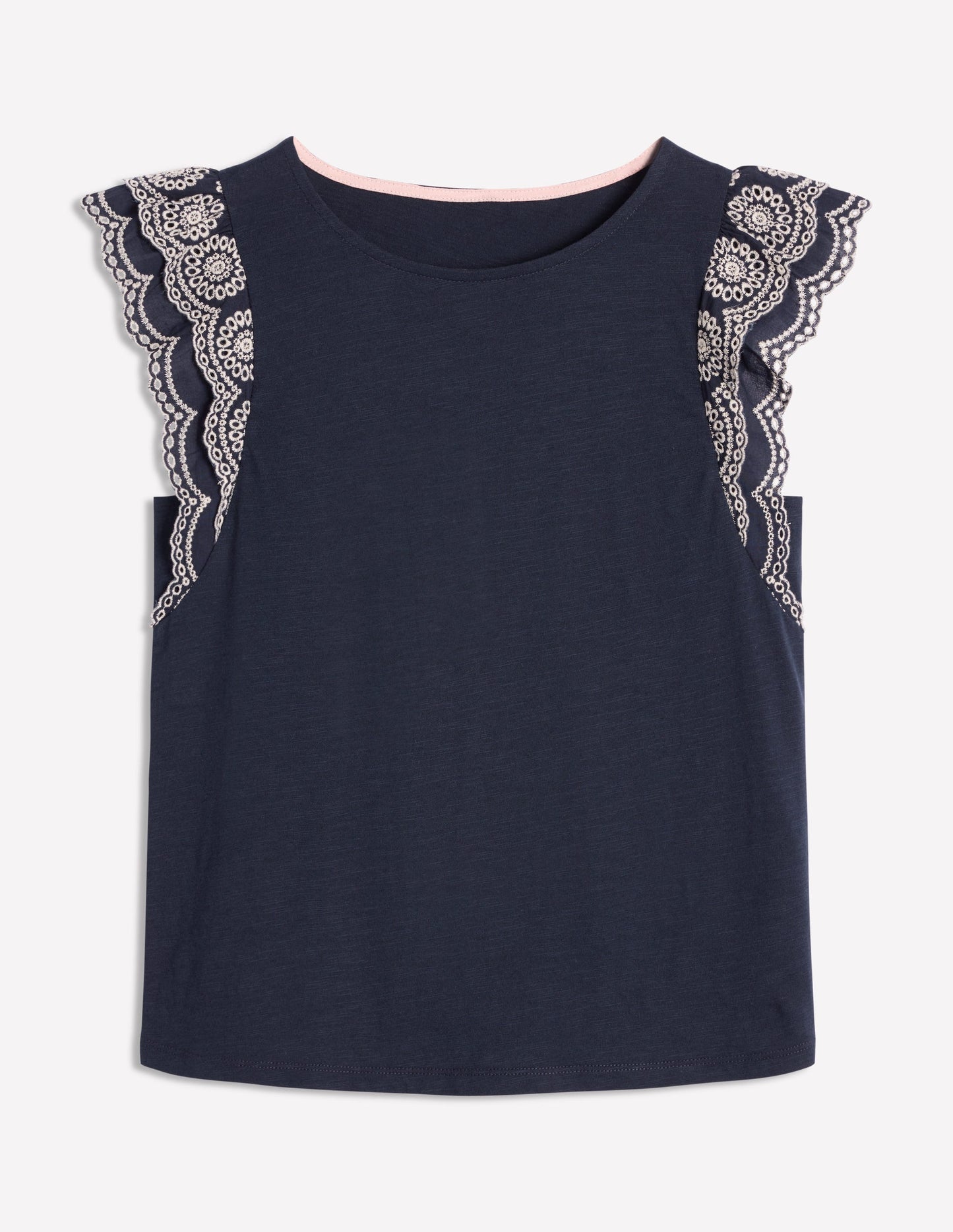 Top Belle à manches en broderie anglaise-Bleu Marine, Petits Pois