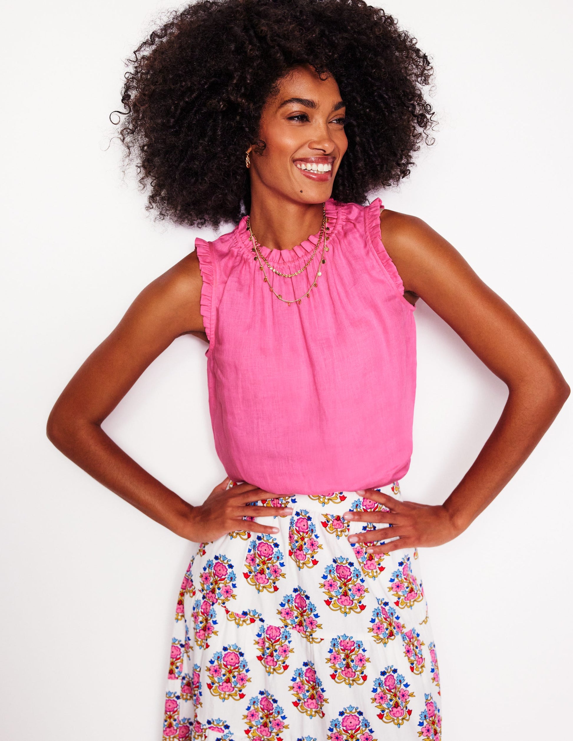 Sophie Ruffle Linen Top-Pink Rose-1