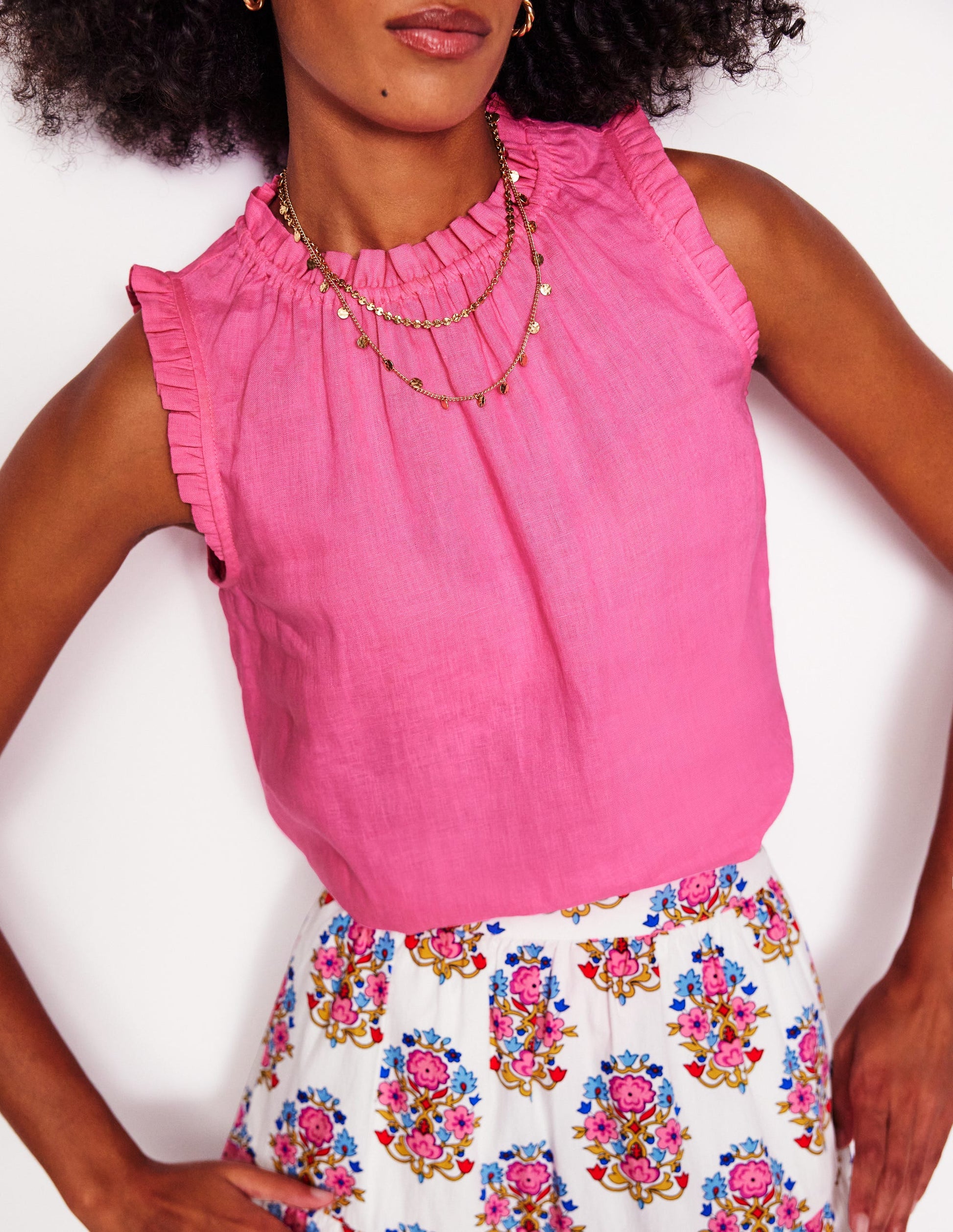 Sophie Ruffle Linen Top-Pink Rose-2