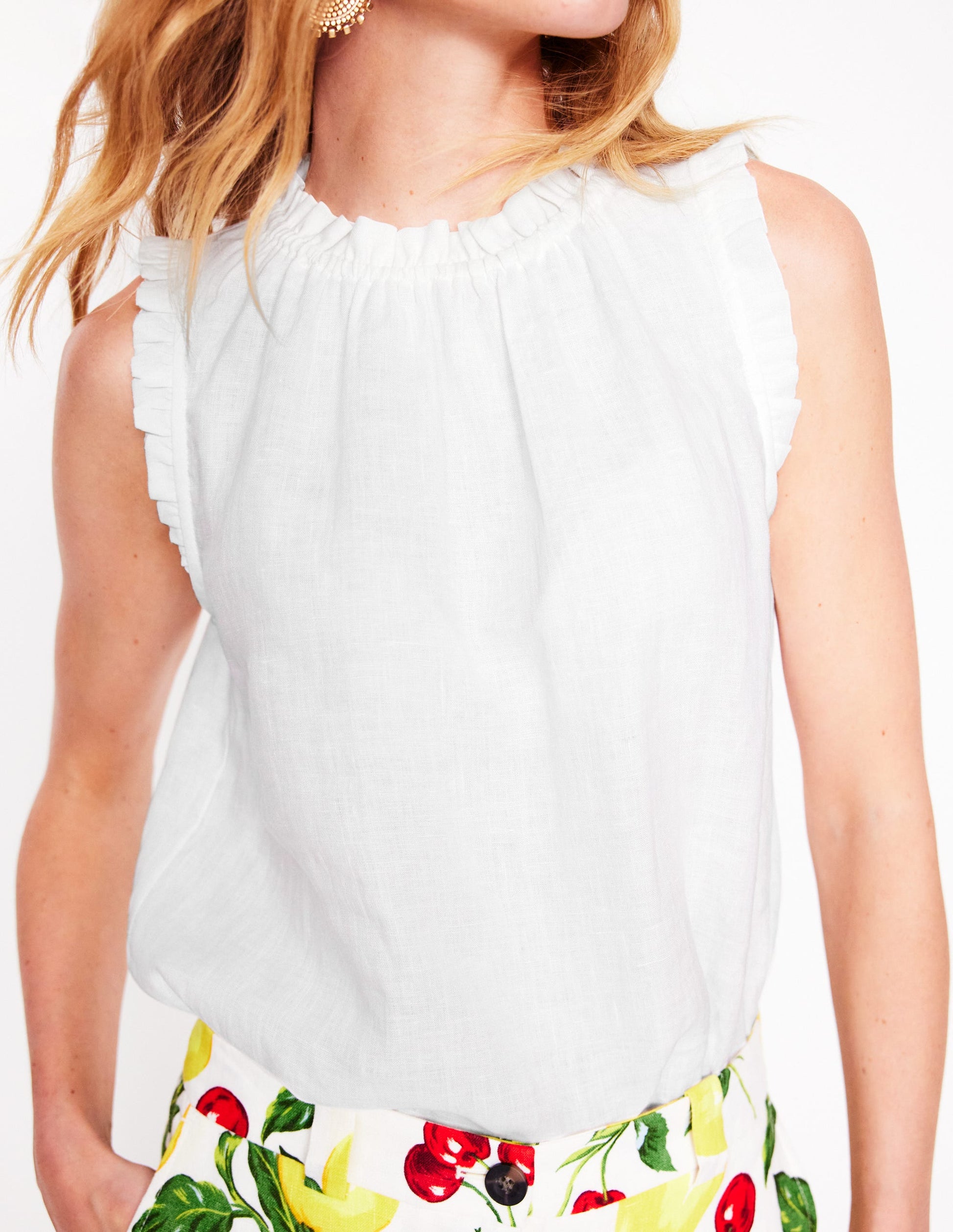 Sophie Ruffle Linen Top-White-2