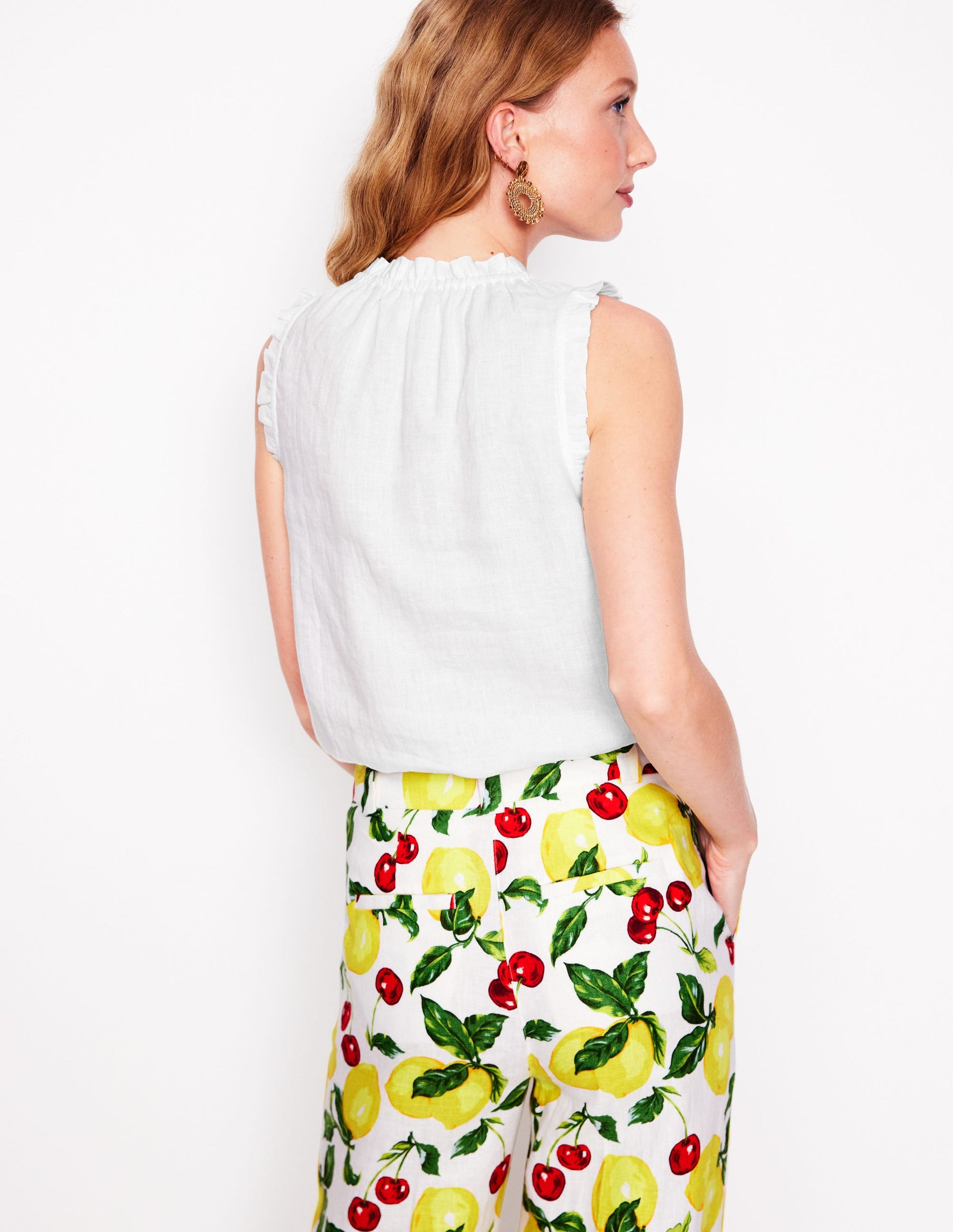 Sophie Ruffle Linen Top-White-3