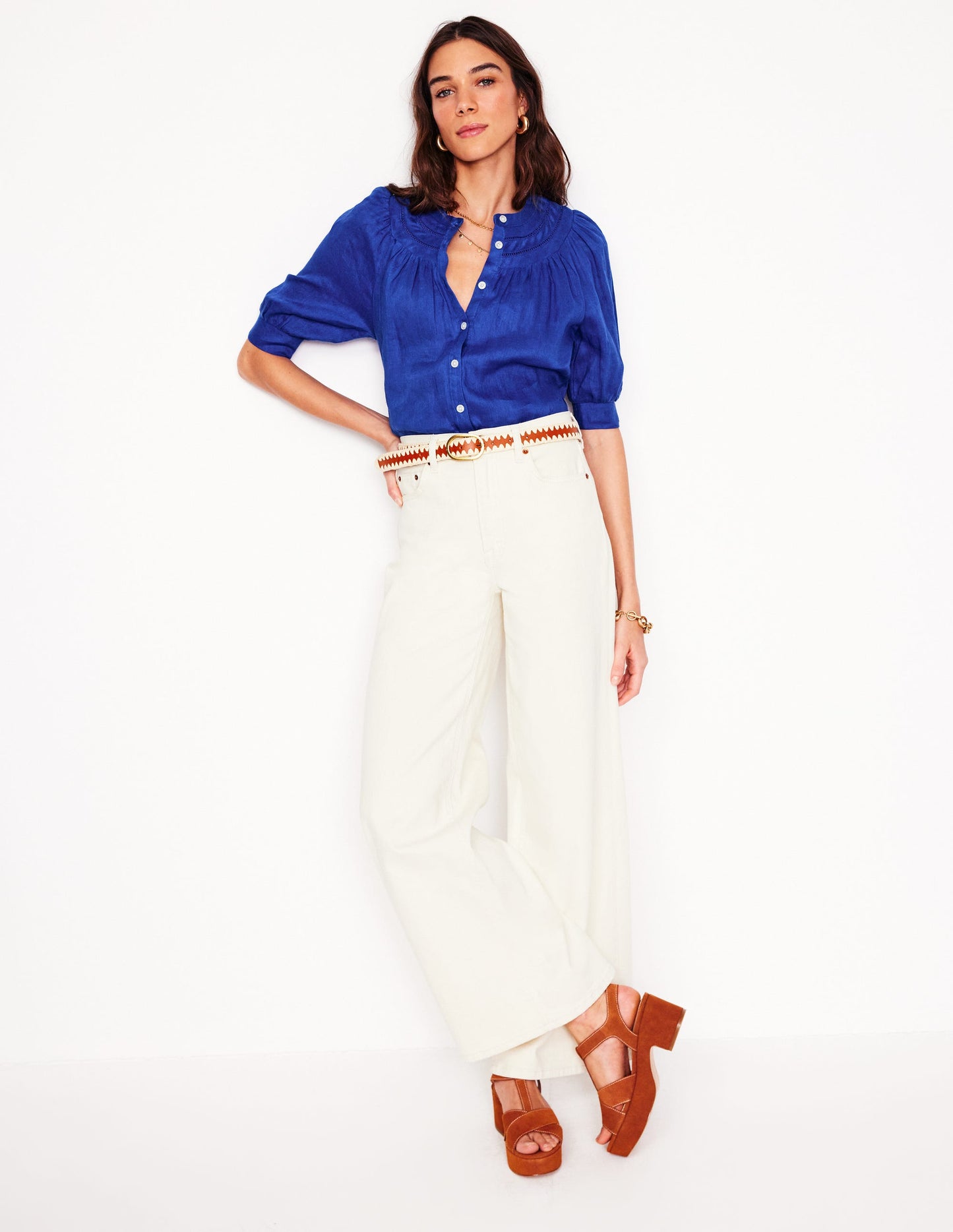 Top Bea en lin-Bleu vif