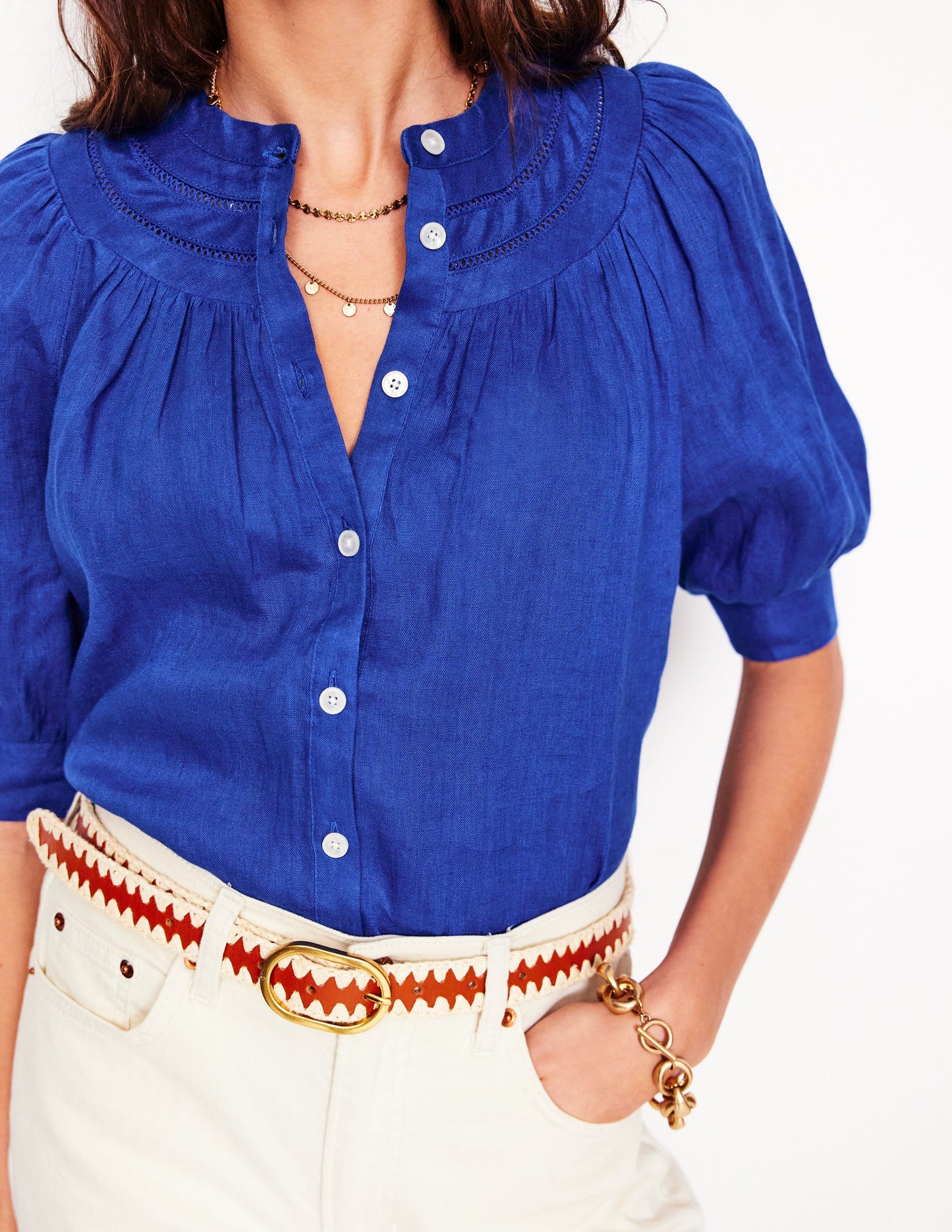 Top Bea en lin-Bleu vif