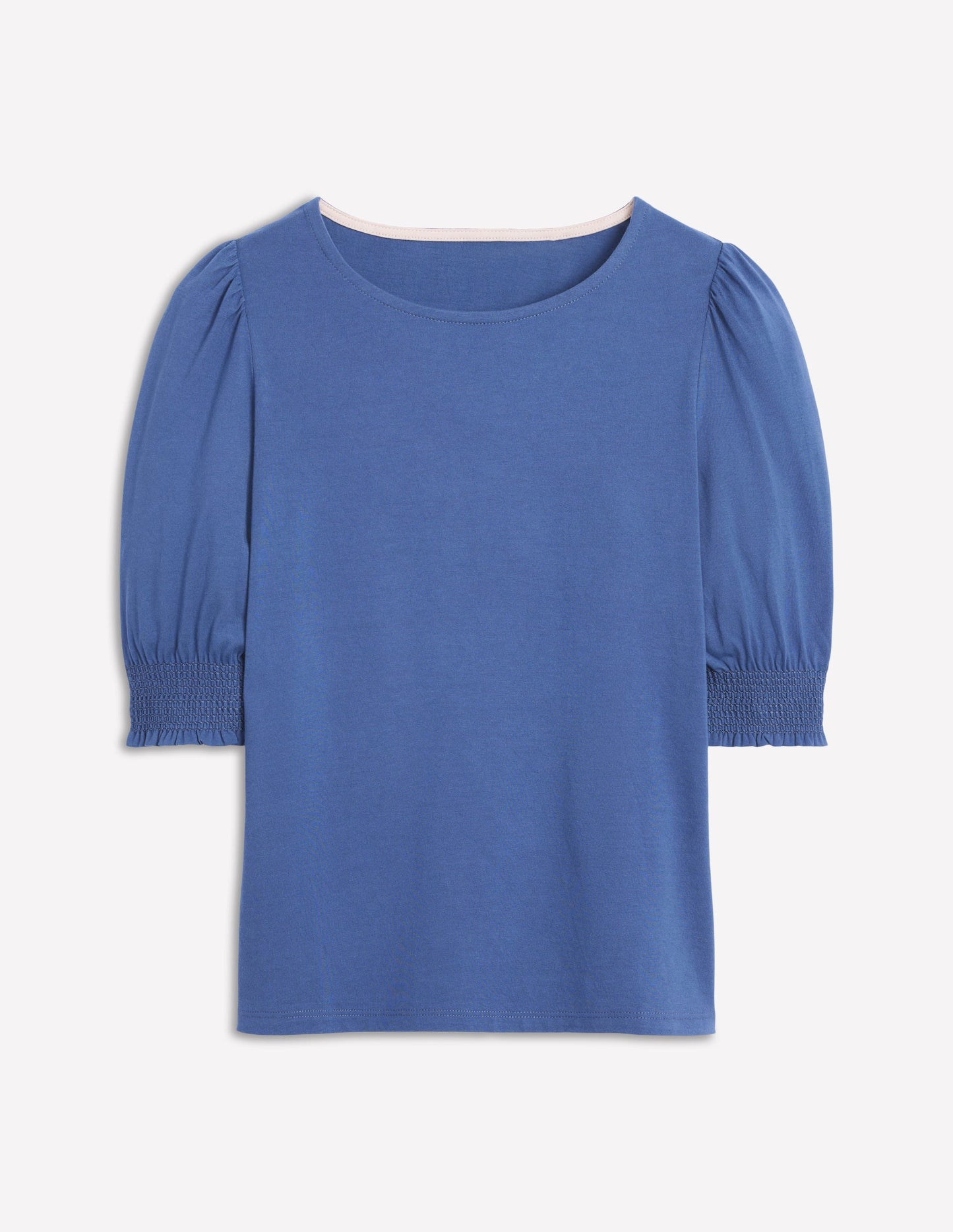 Kurzärmeliges Oberteil mit gesmokten Bündchen-Denim-Blau