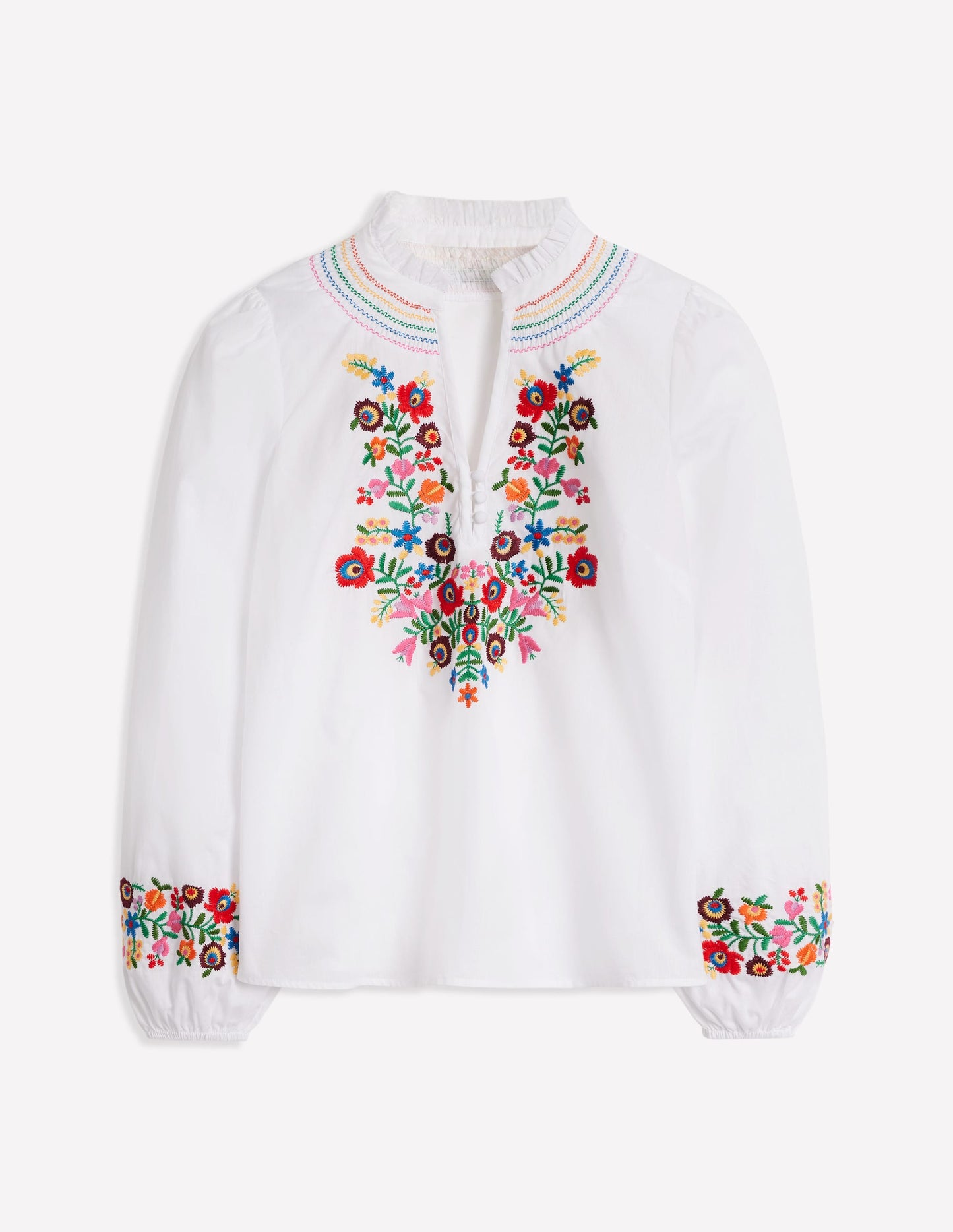 Top brodé en coton-Blanc, broderie multi