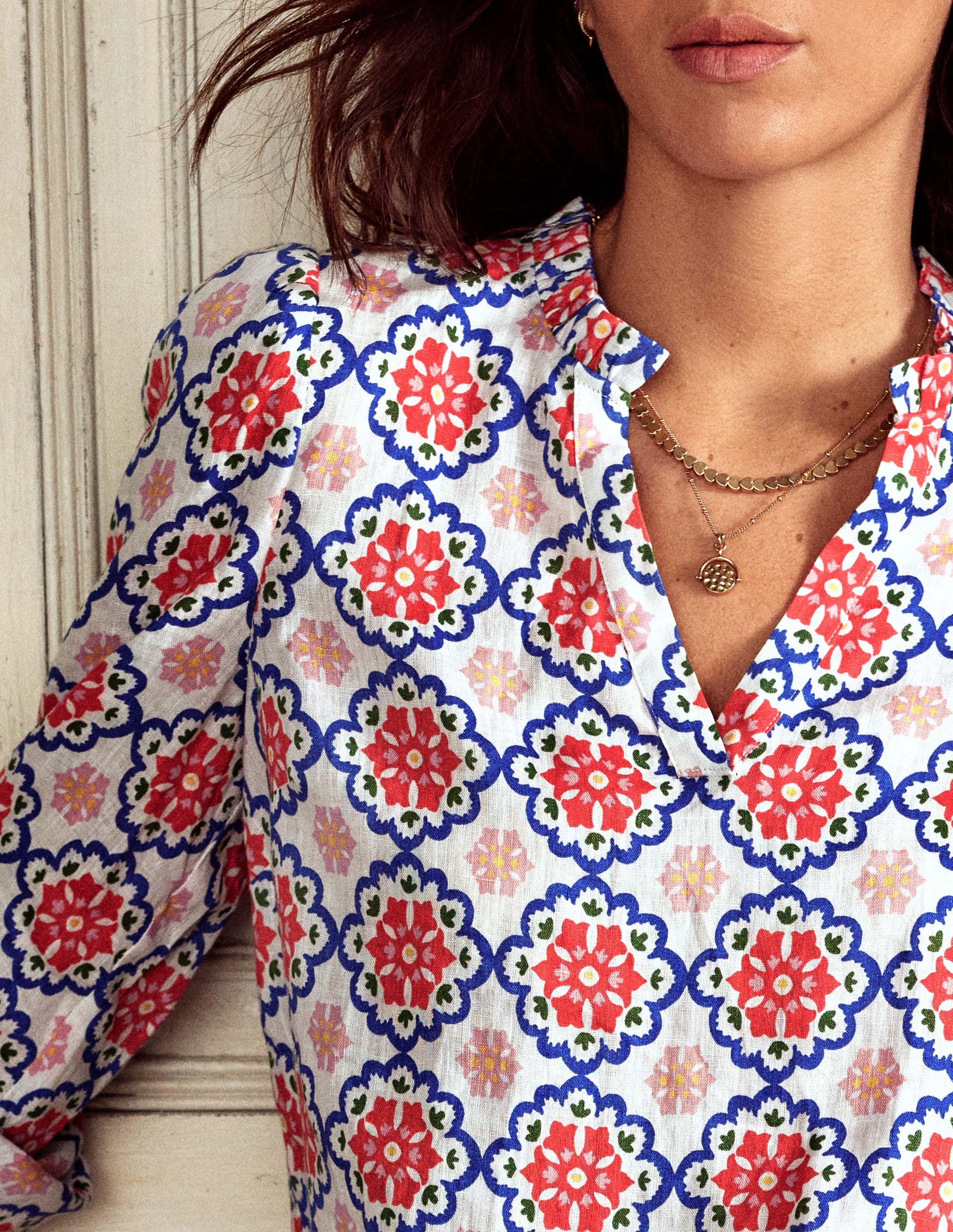 Grace Linen Top-Ivory, Bloom Geo-6