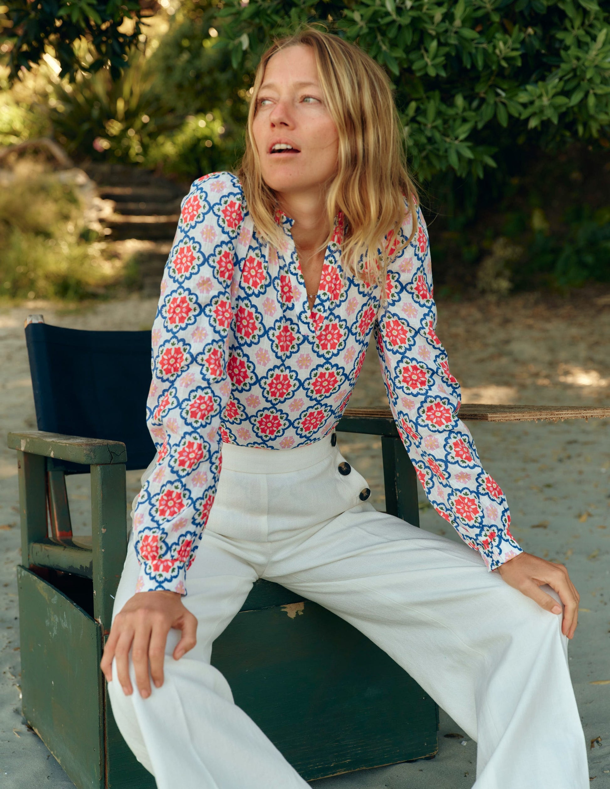 Grace Linen Top-Ivory, Bloom Geo-7