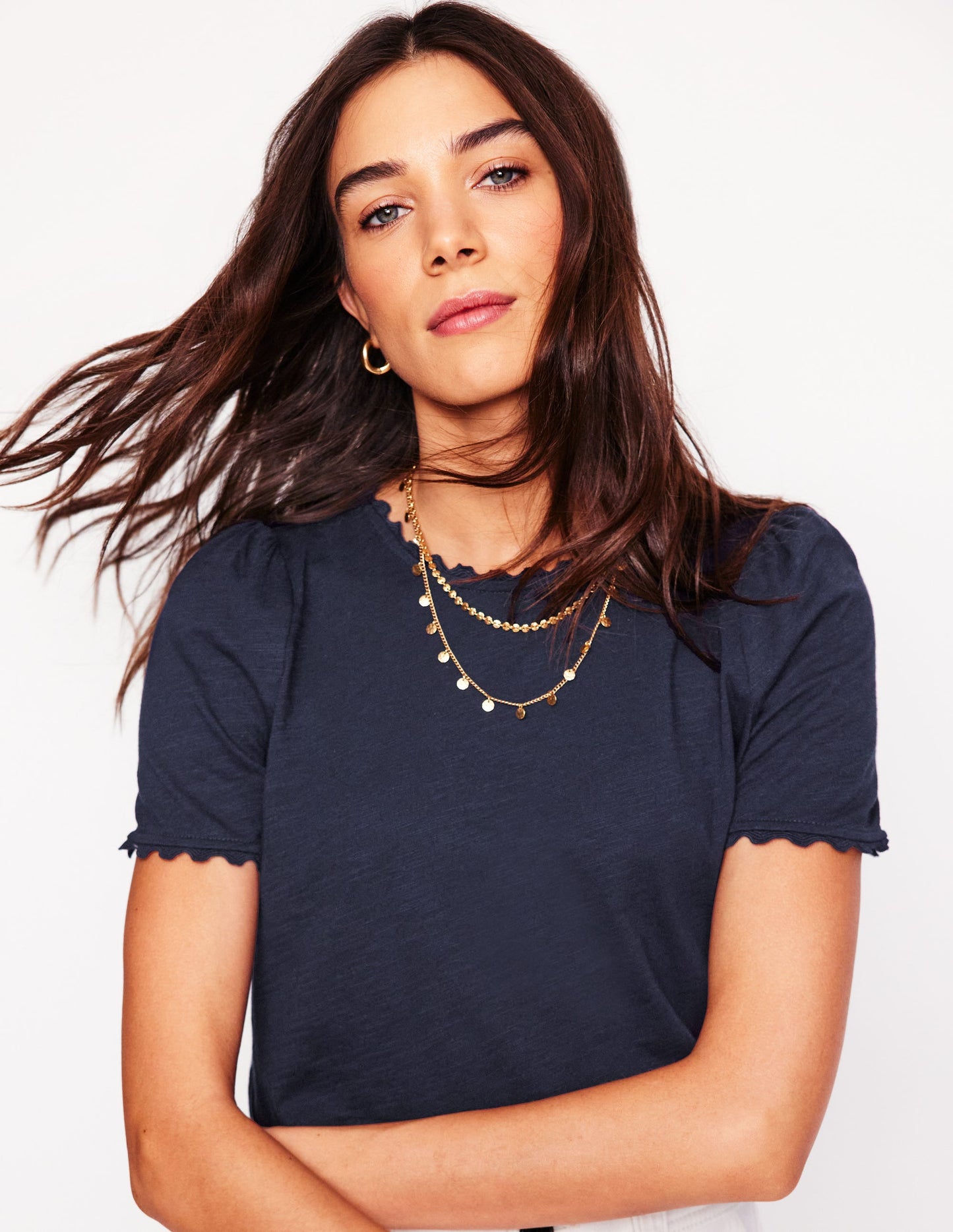 Ali T-Shirt mit Zackenlitze-Aqua Marine Marl