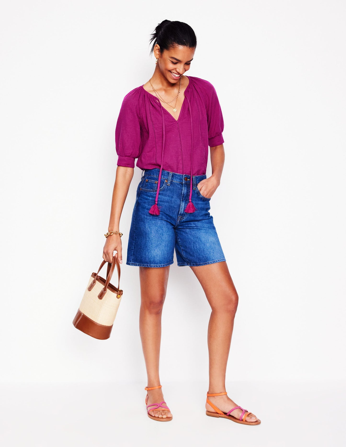 Doppeltuch-Oberteil mit eingearbeiteten Details-Fuchsia