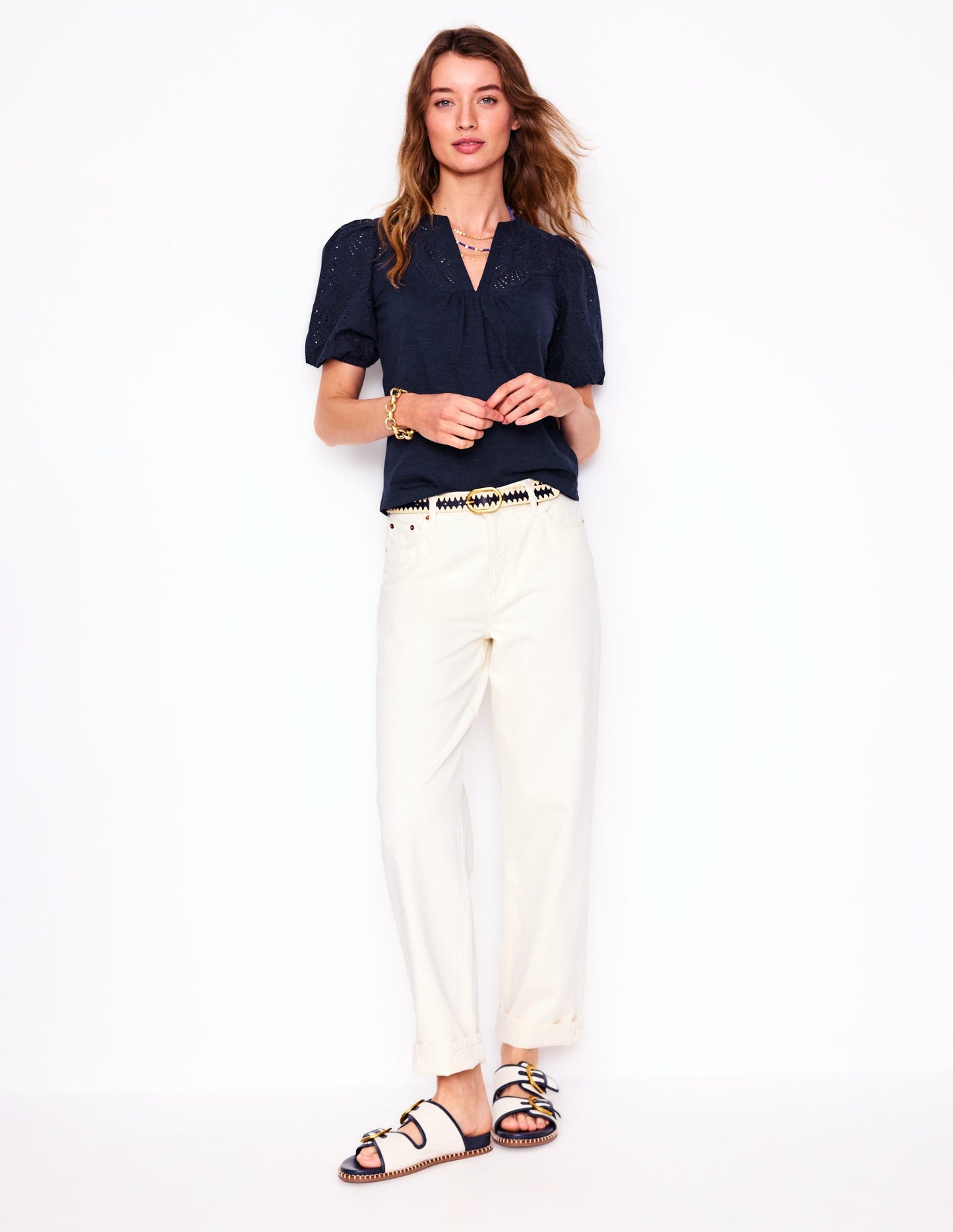 Dolly Oberteil mit Lochstickerei-Aqua Marine Marl