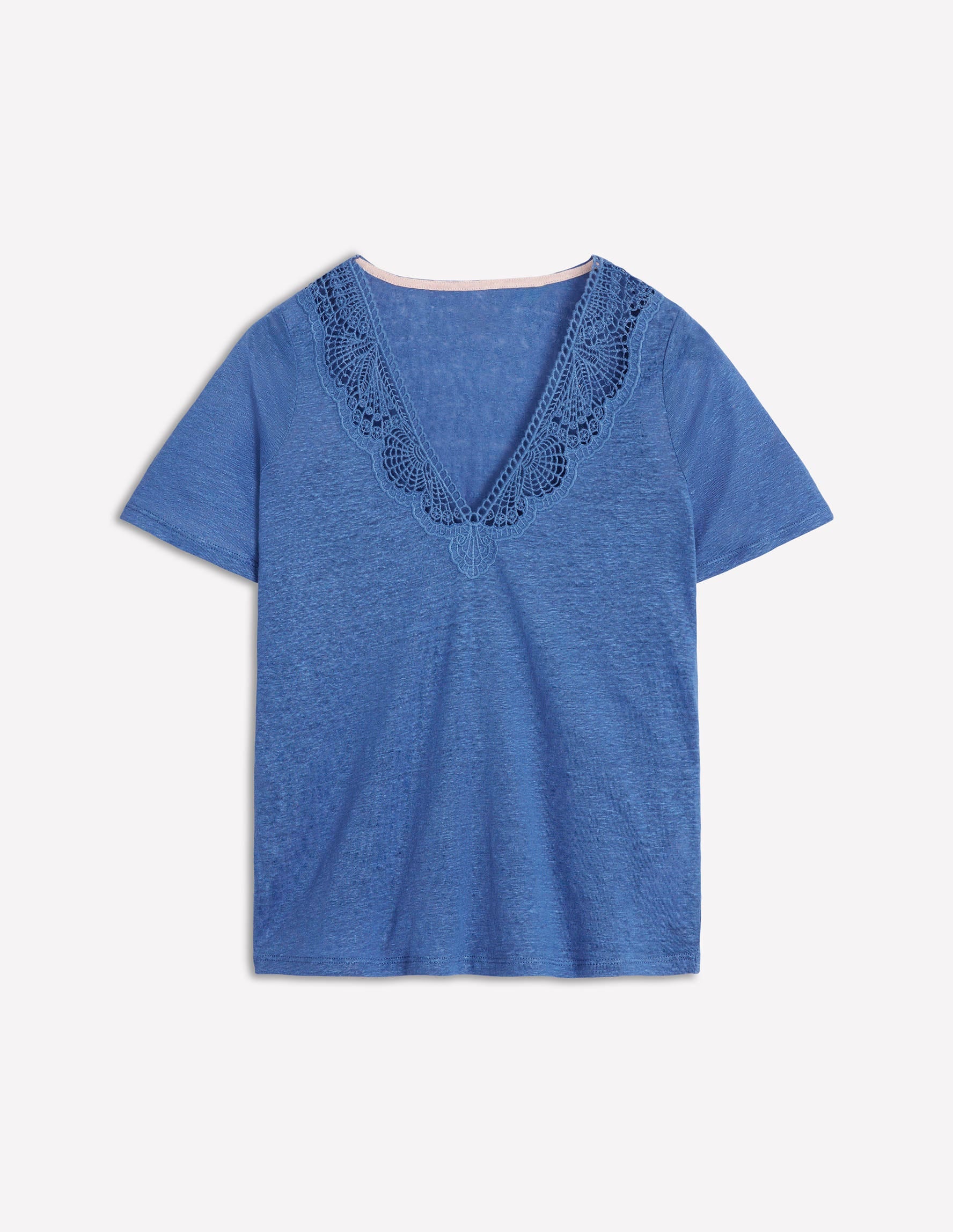 Lace Trim Linen T-shirt-Blue River-6