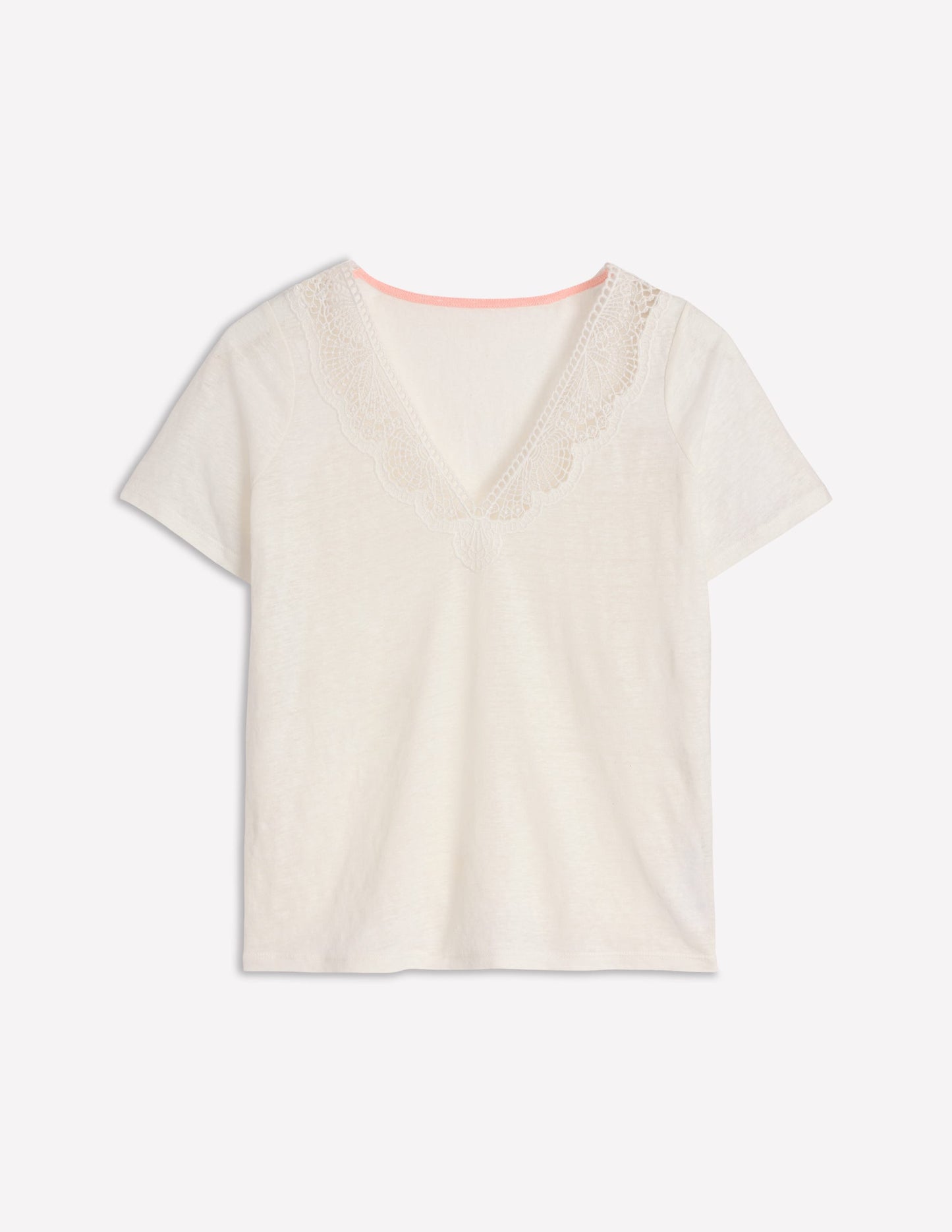 Lace Trim Linen T-shirt-Ivory