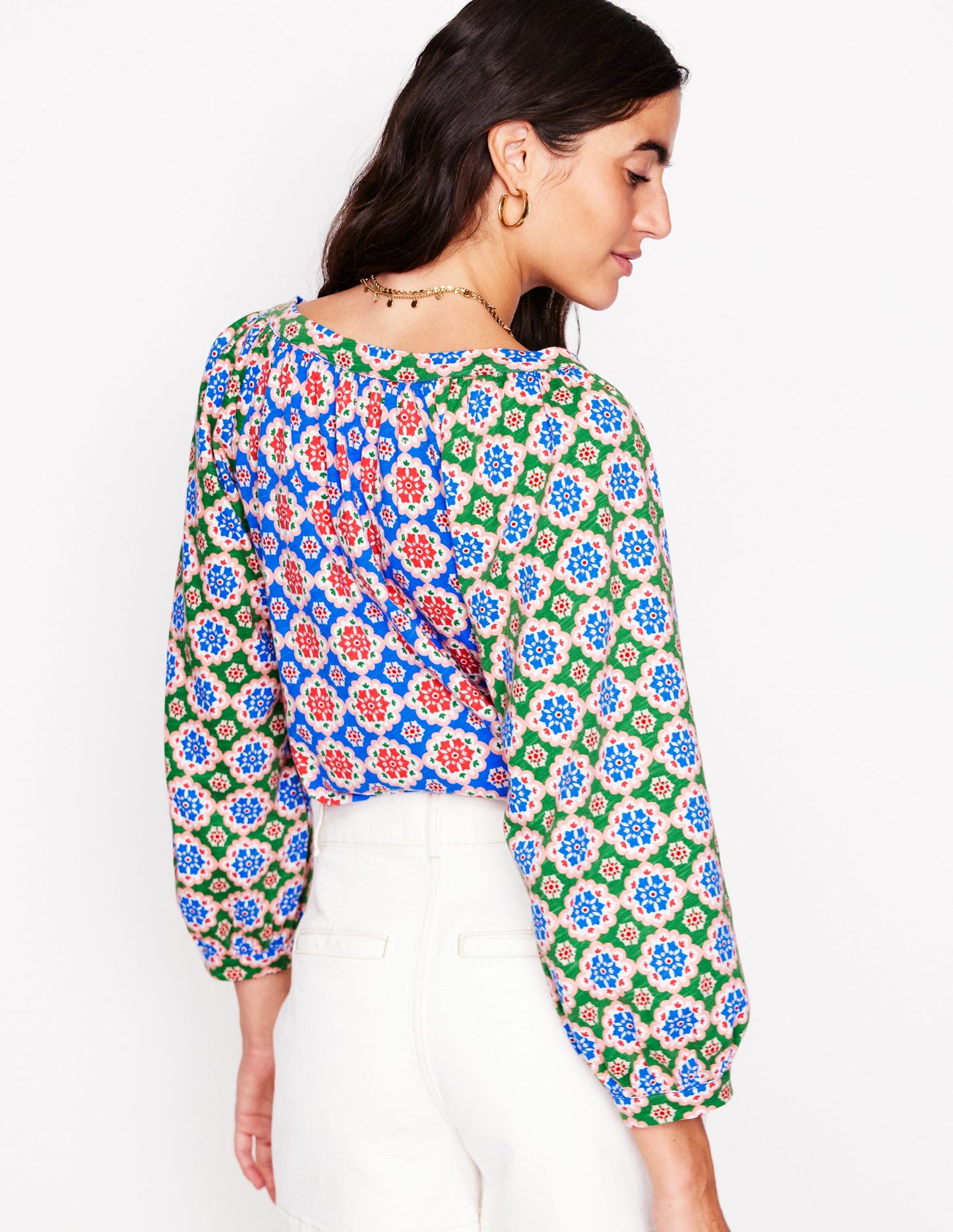 Blouson-Oberteil mit Raglanärmeln-Geometrisches Blütenmuster