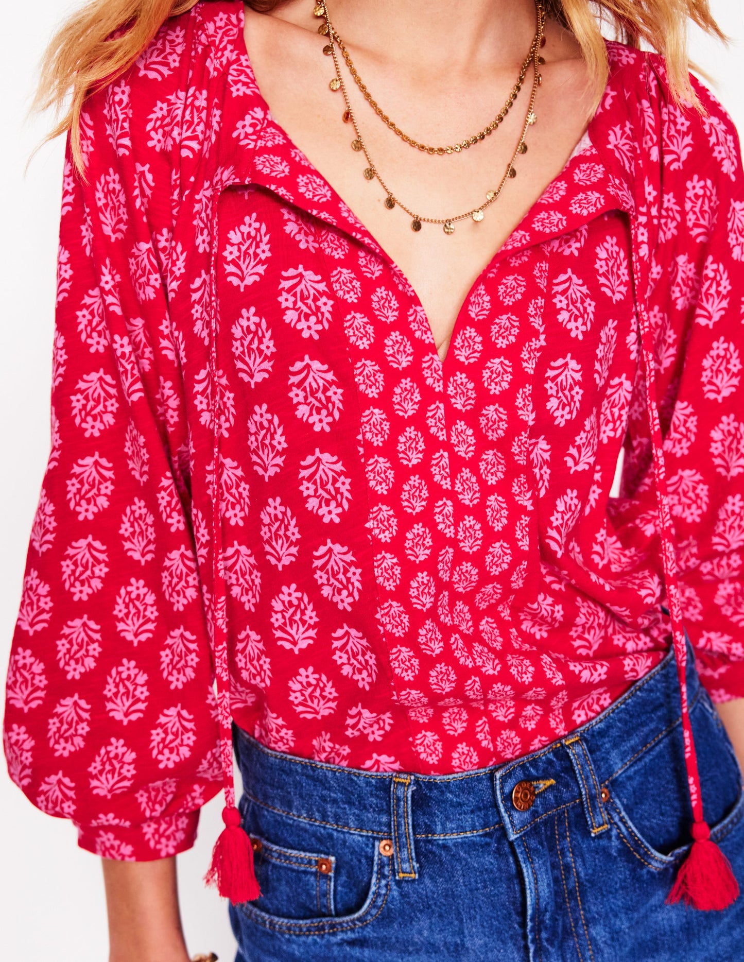 Blouson-Oberteil mit Raglanärmeln-Kleiner Blumenstrauß Stempel
