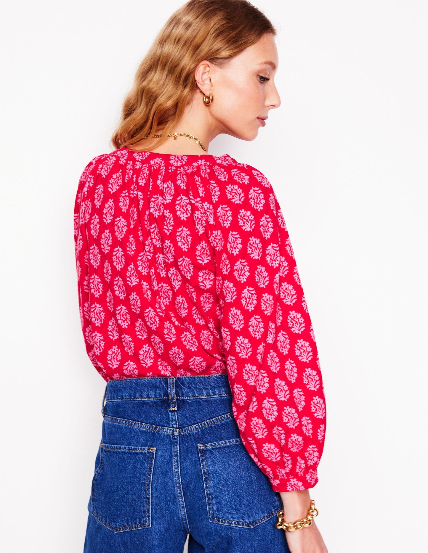 Blouson-Oberteil mit Raglanärmeln-Kleiner Blumenstrauß Stempel