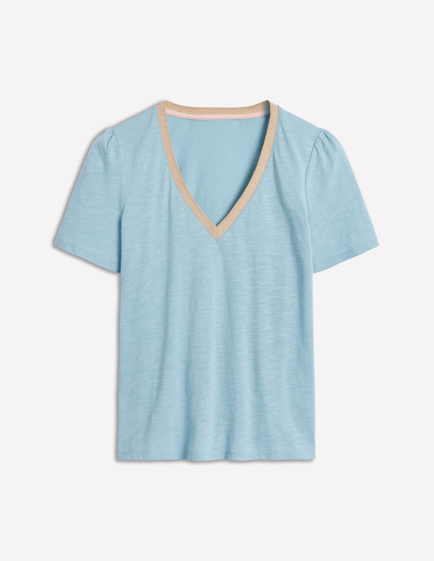 T-shirt col V à détails métallisés-Bleu Tendre
