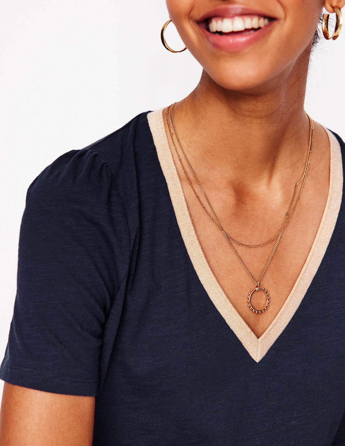 T-Shirt mit Metallic-V-Ausschnitt-Aqua Marine Marl