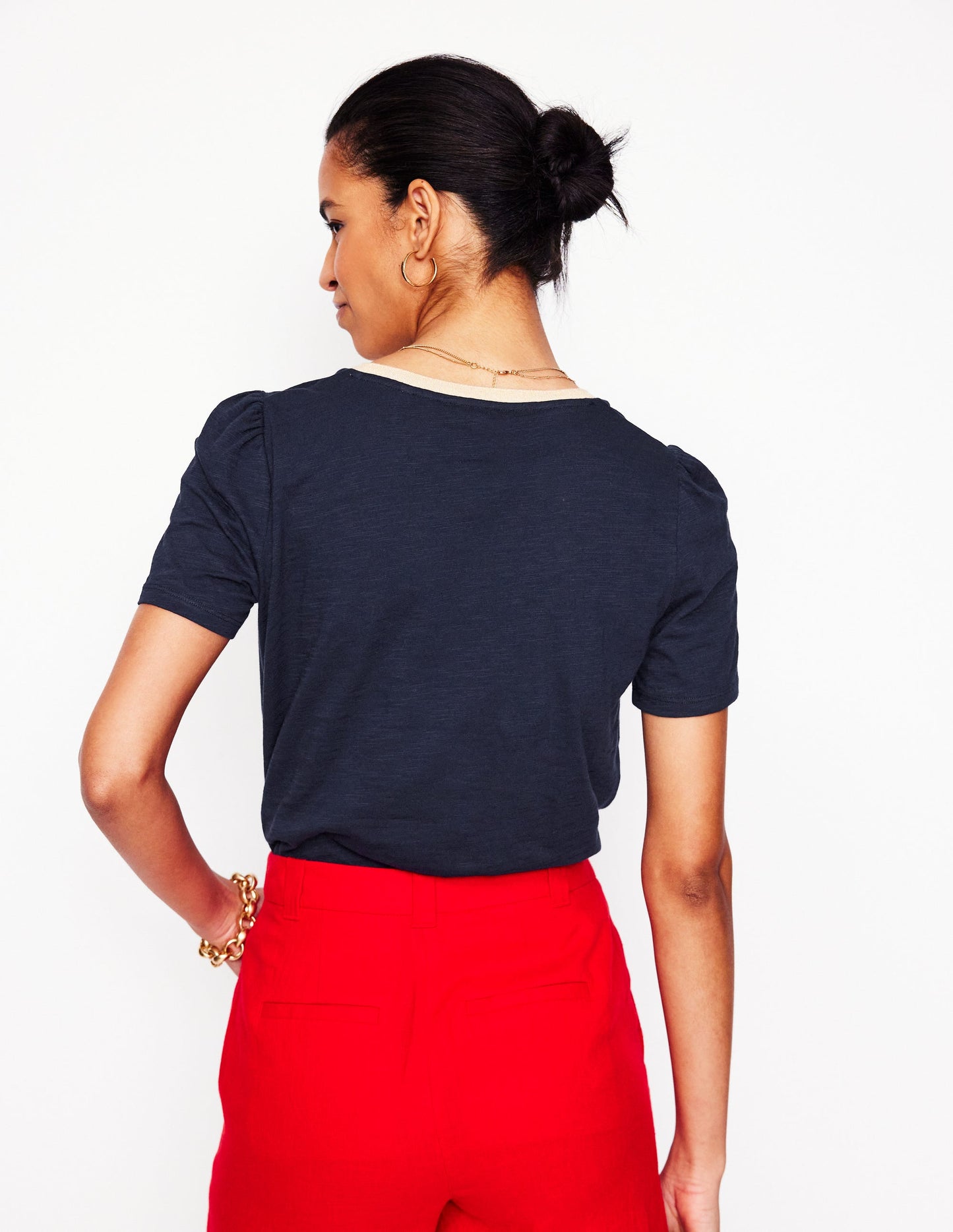 T-Shirt mit Metallic-V-Ausschnitt-Aqua Marine Marl
