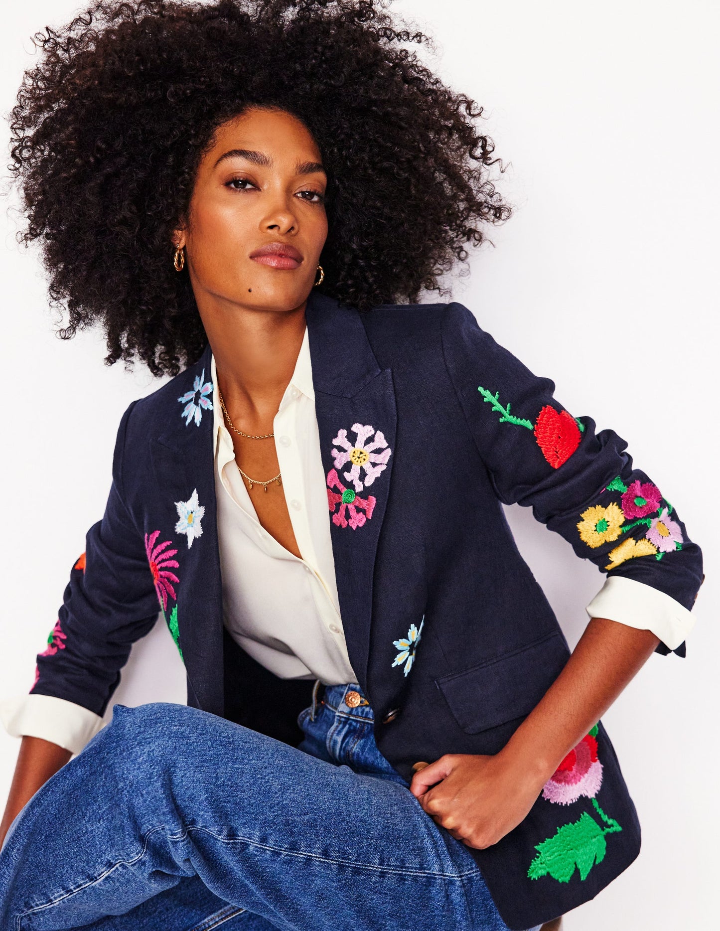 Blazer Marylebone saisissant-Broderie Bleu Marine