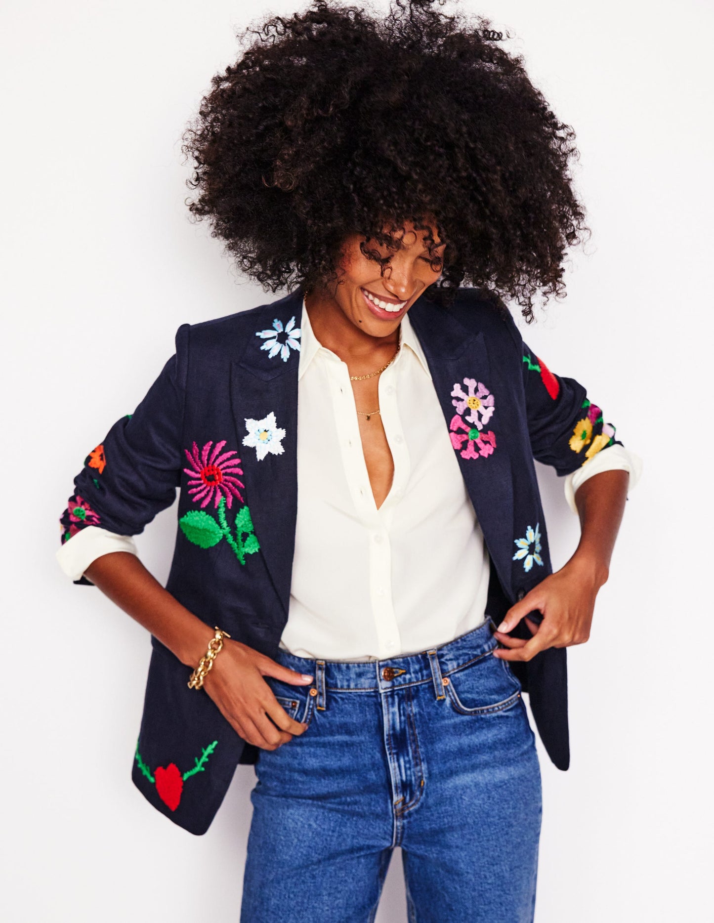 Blazer Marylebone saisissant-Broderie Bleu Marine
