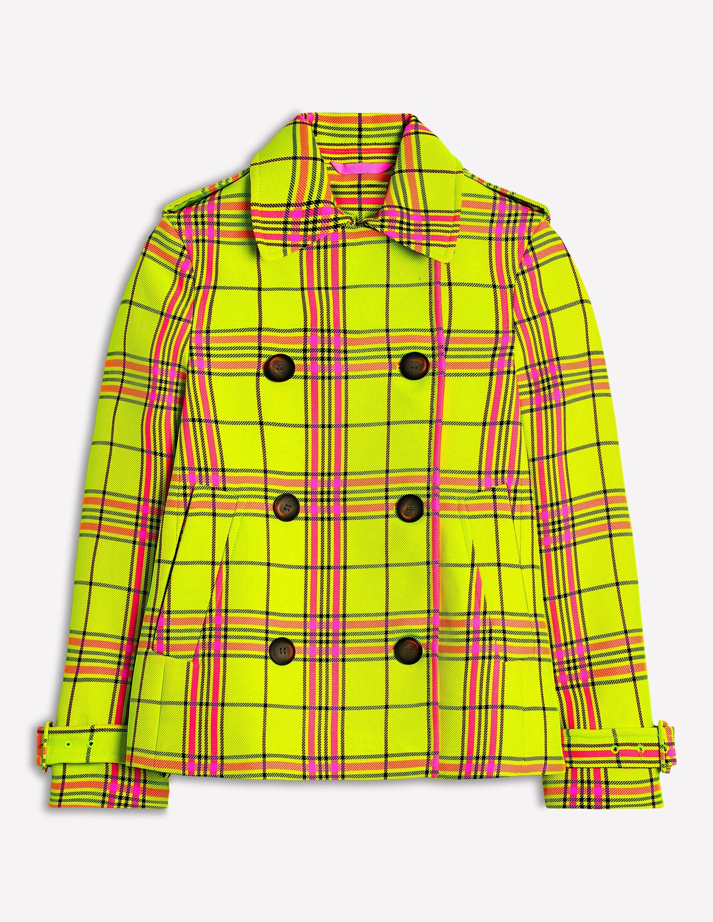 Trench court Mayfair-Carreaux jaune fluo
