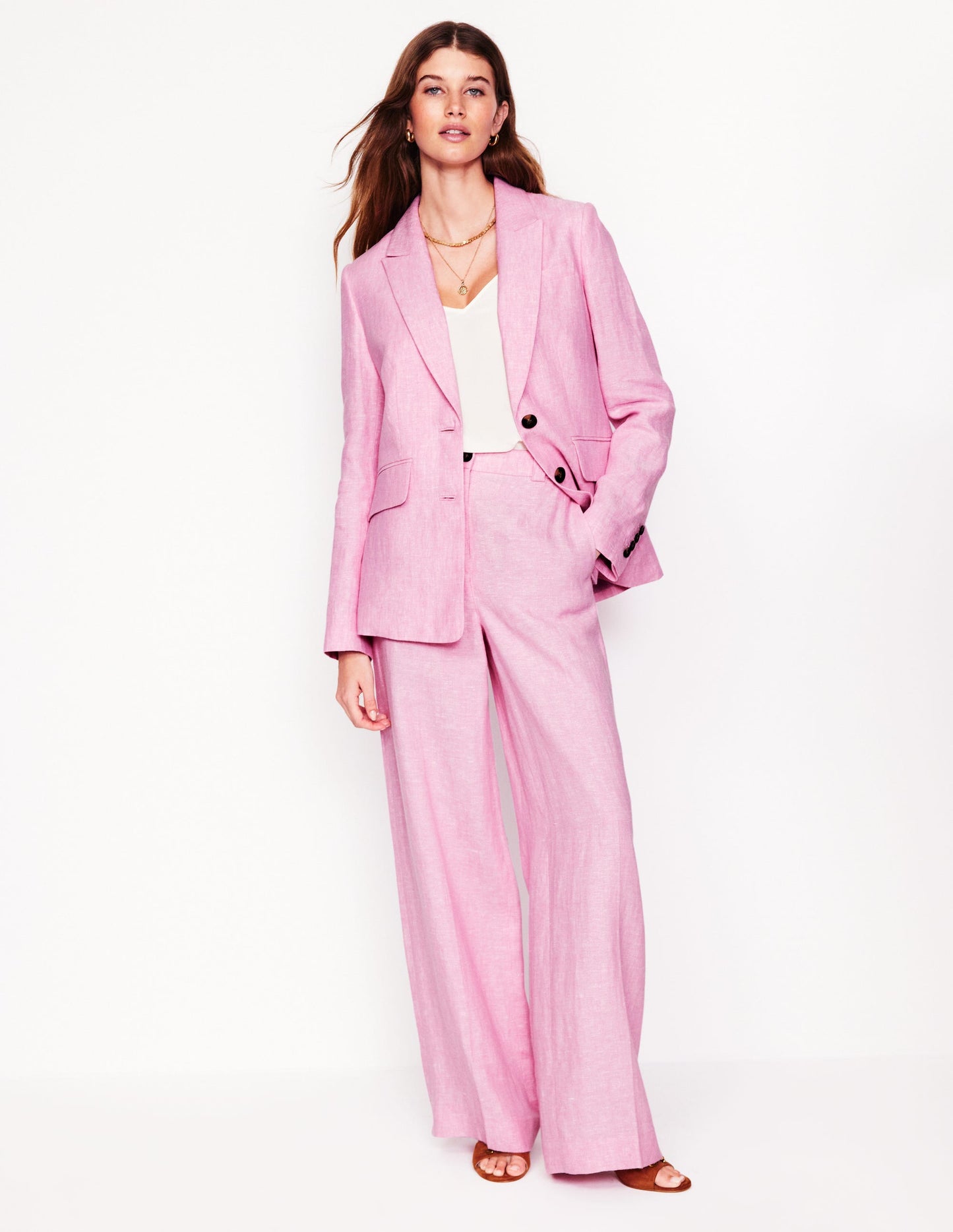 Blazer Stamford en lin-Chambray mauve lunaire