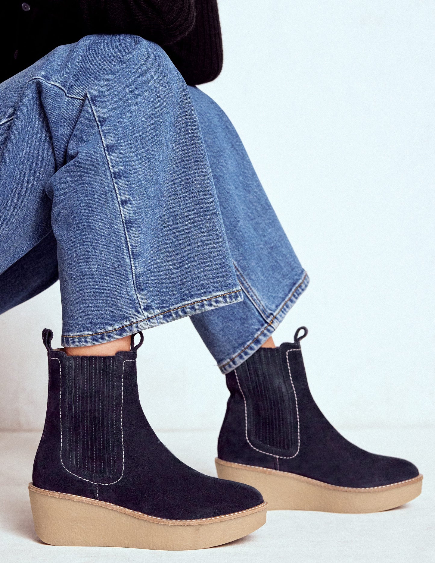 Stiefeletten mit Plateauabsatz-Marineblau