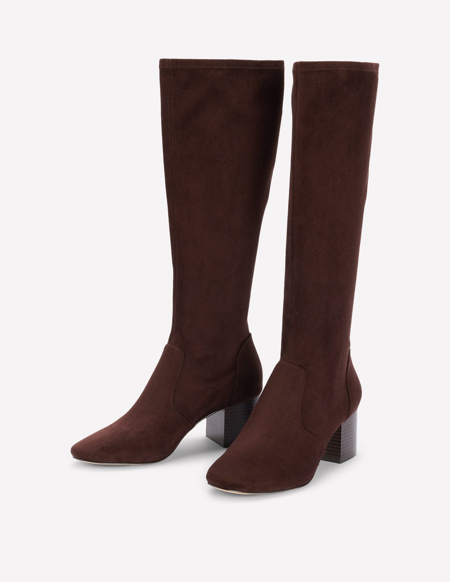 Bottes hauteur genou stretch à talons-Chocolat
