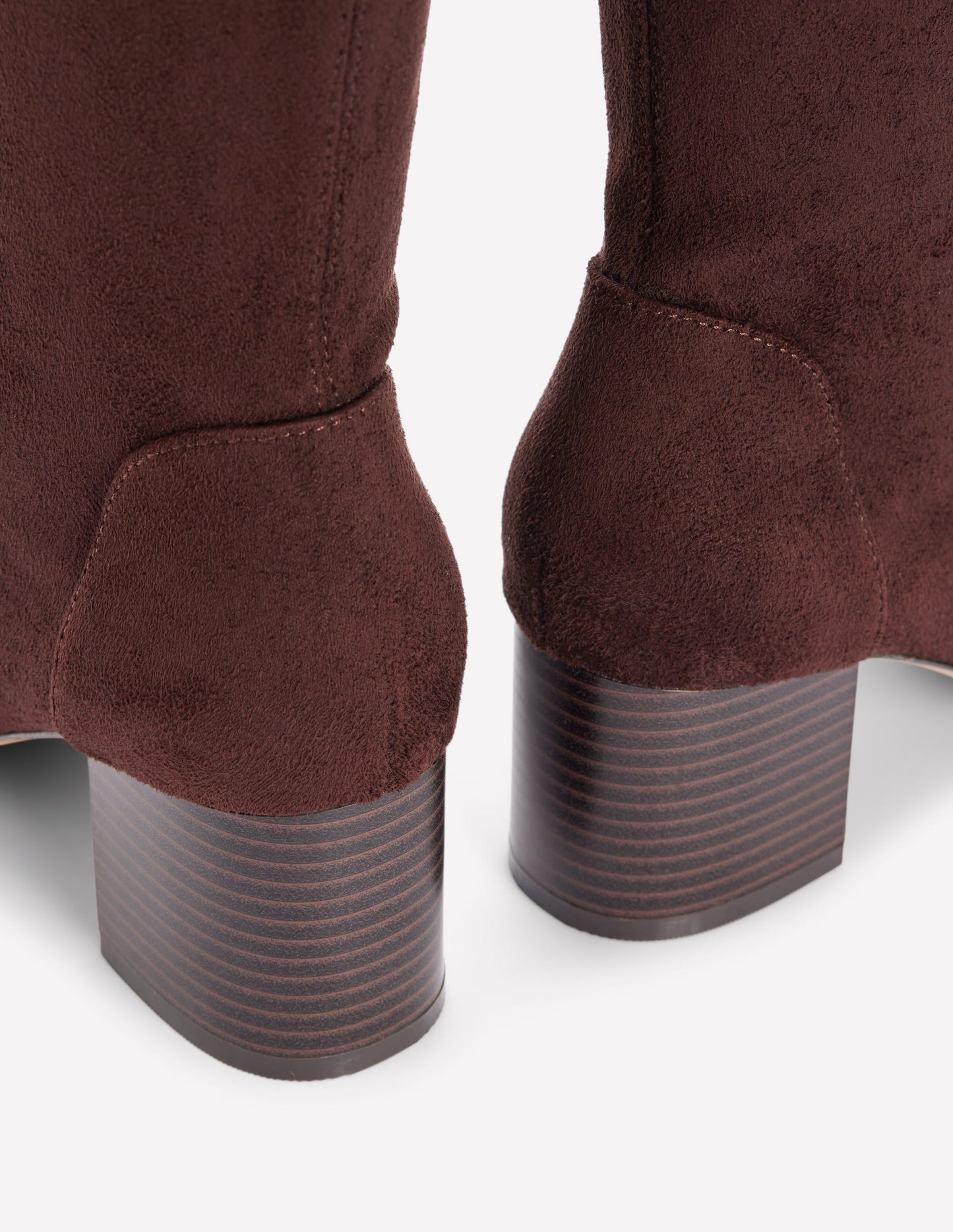 Bottes hauteur genou stretch à talons-Chocolat