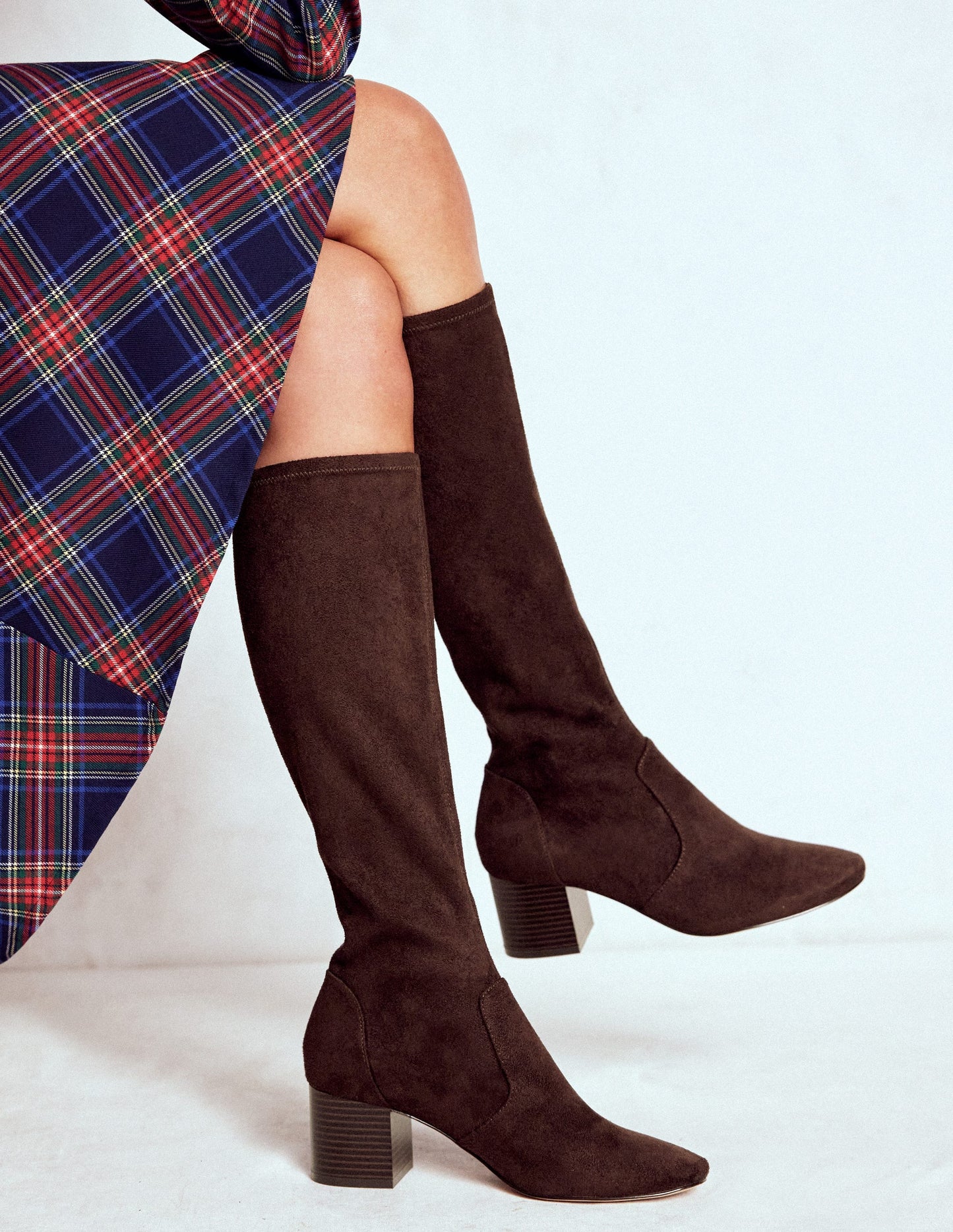 Bottes hauteur genou stretch à talons-Chocolat